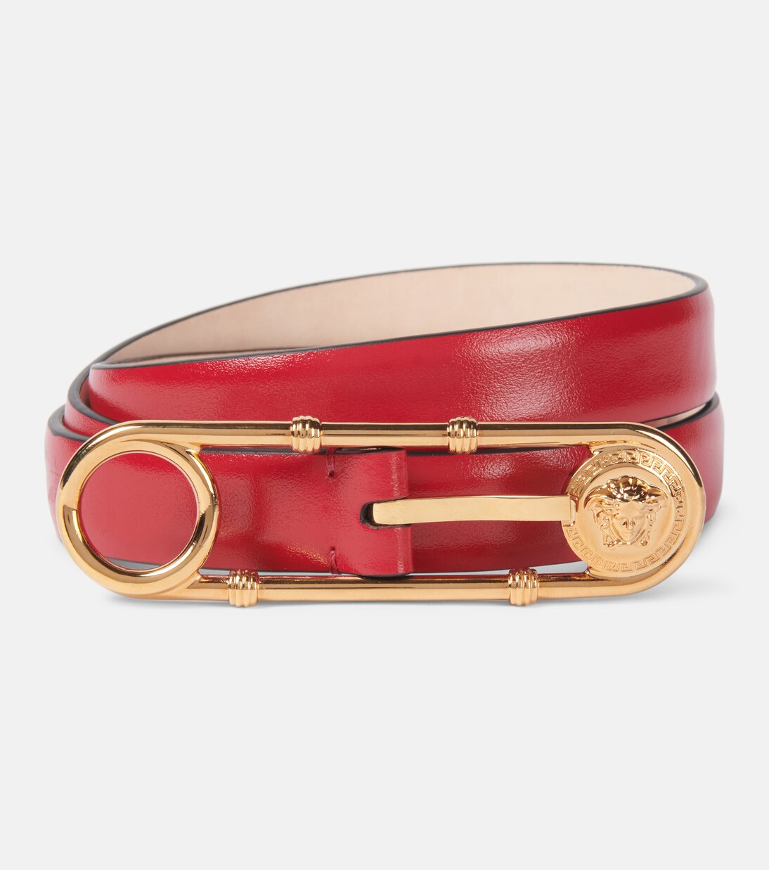 Cintura in pelle con spilla di sicurezza Medusa, stile Versace per giovani