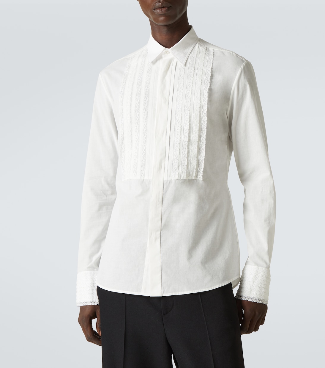 Camicia da smoking in mussola di cotone con pizzo | Valentino