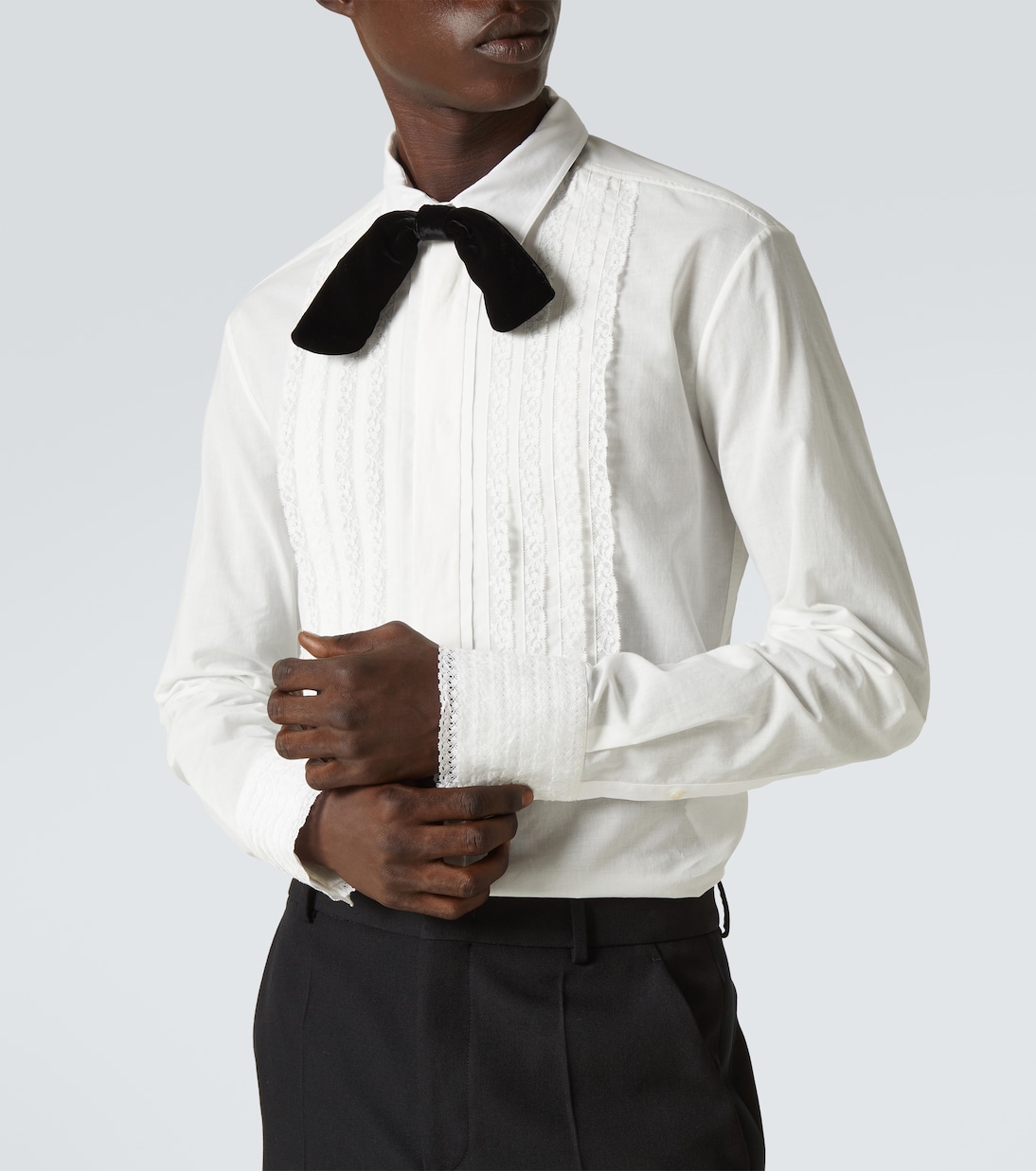 Camicia da smoking in mussola di cotone con pizzo | Valentino
