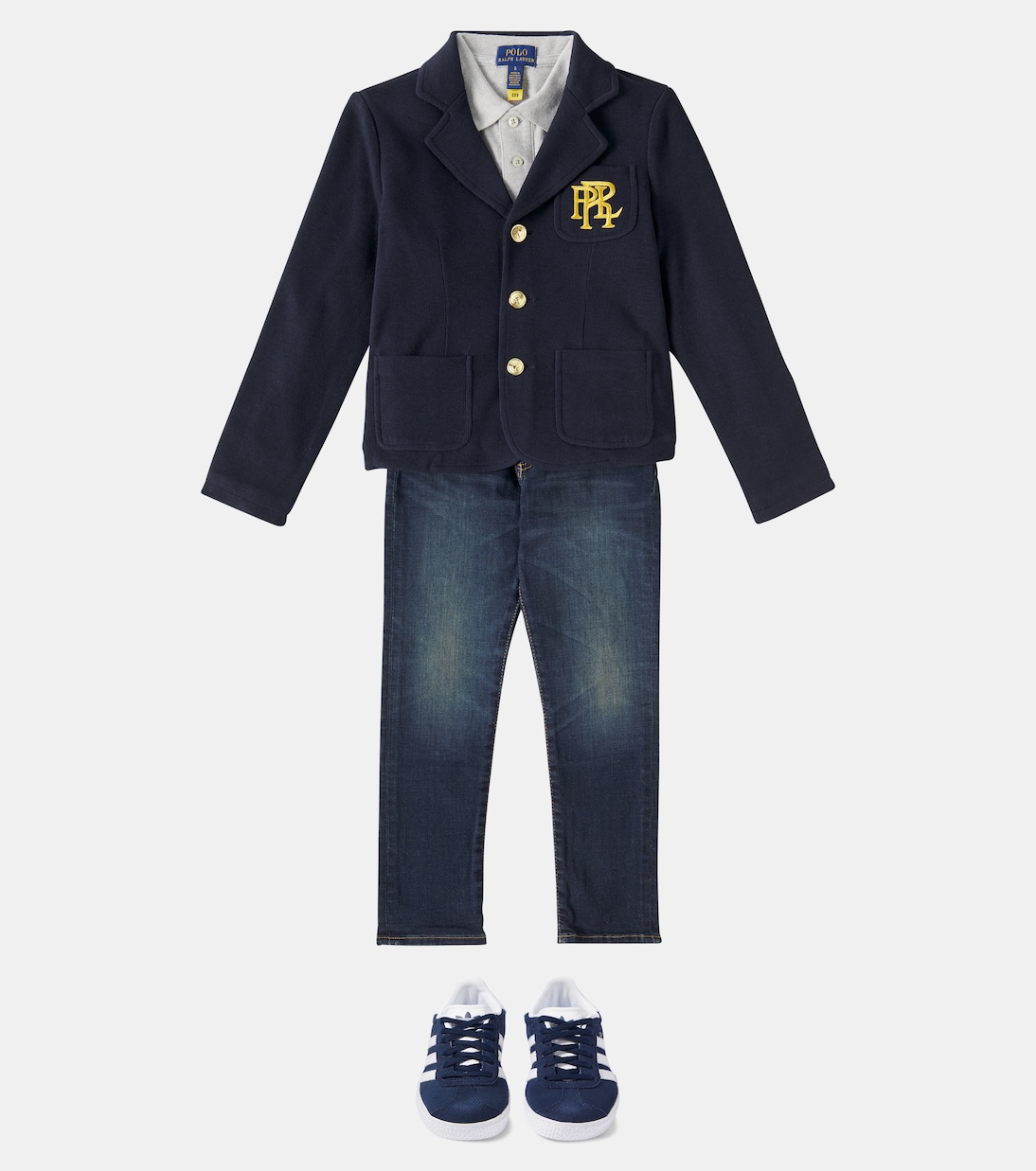 Blazer brodé en jacquard de coton mélangé à logo | Polo Ralph Lauren Kids