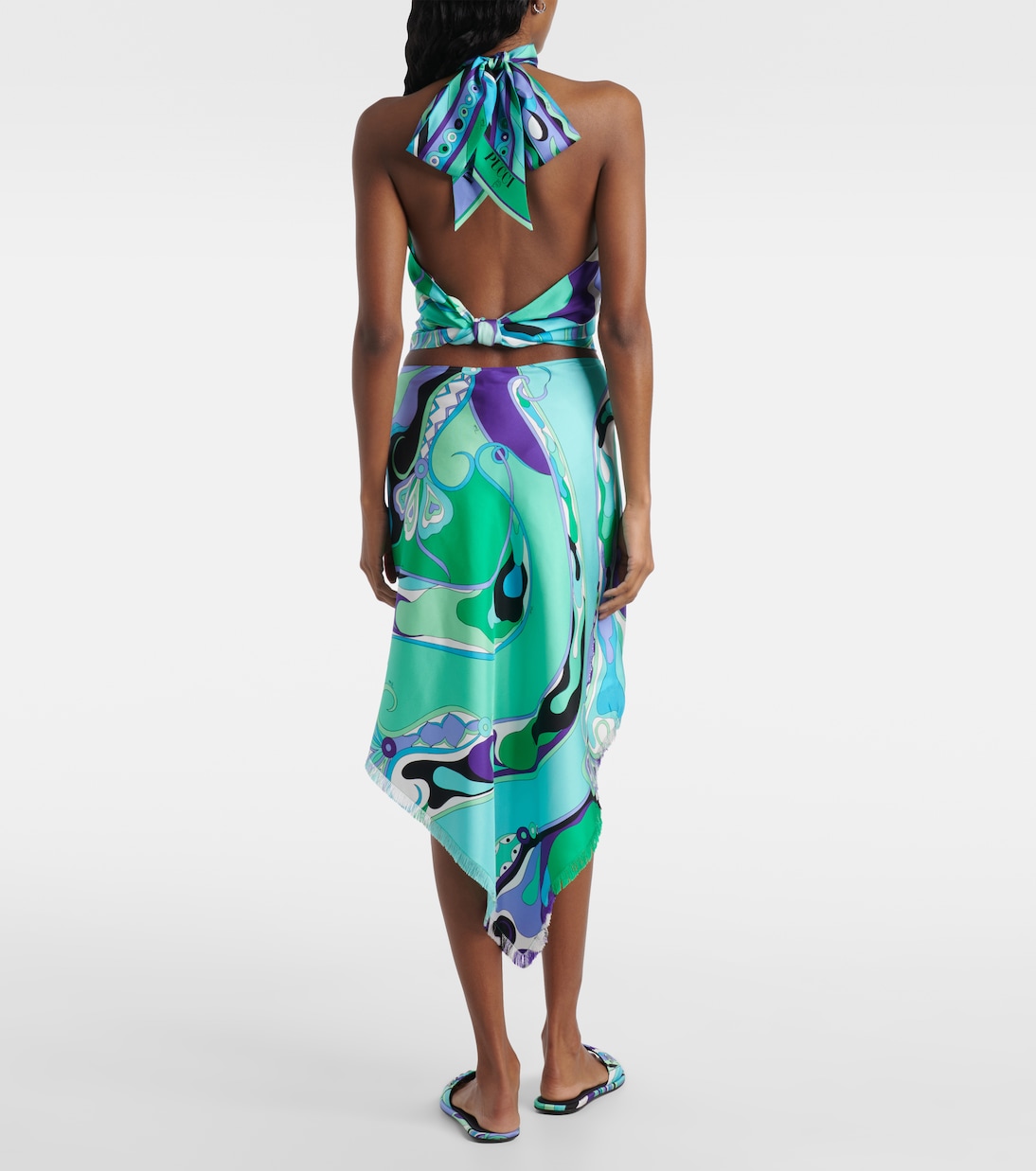 Falda corta asimétrica Orchidee de seda  | Pucci