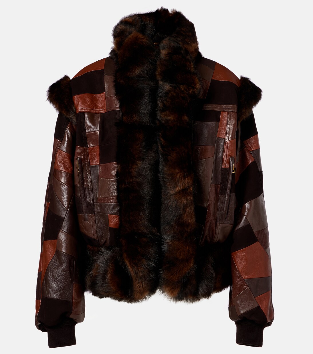 Shearling-trimmed leather bomber jacket | Chloé