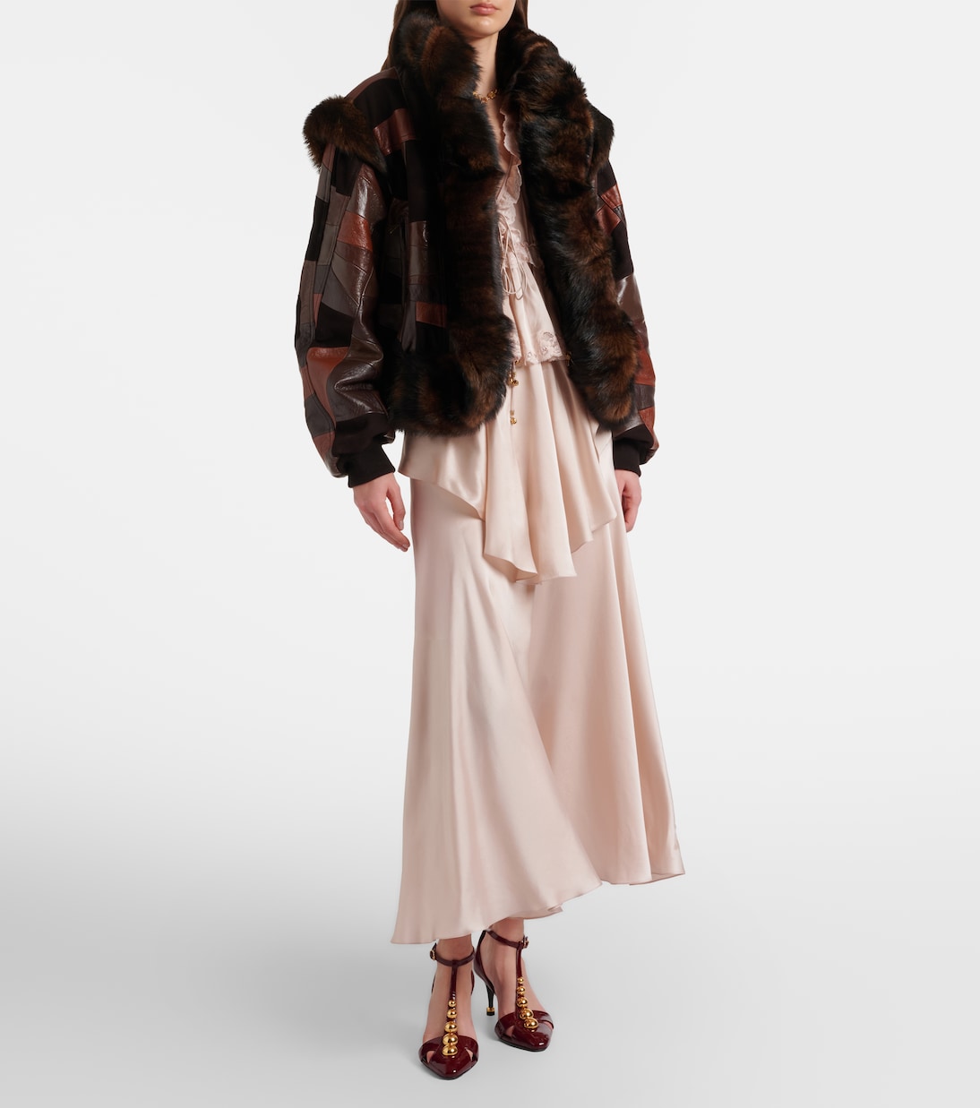 Shearling-trimmed leather bomber jacket | Chloé