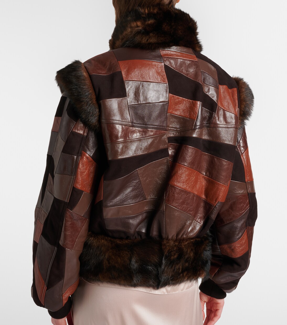 Shearling-trimmed leather bomber jacket | Chloé