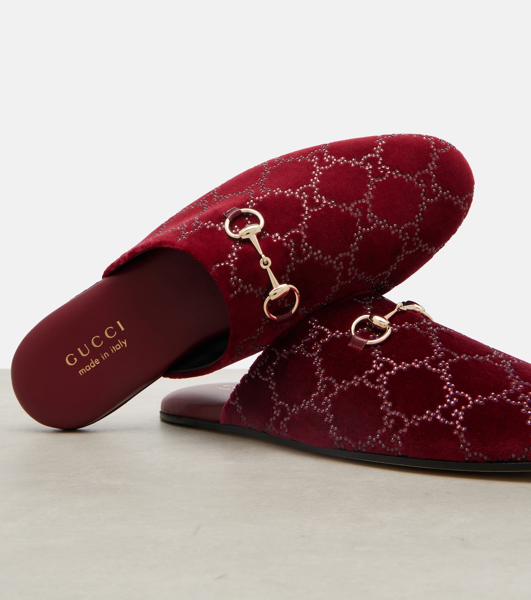 Lucy GG Crystal velvet mules | Gucci
