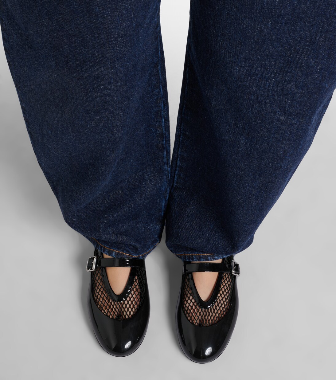 Leather-trimmed fishnet ballet flats | Alaïa