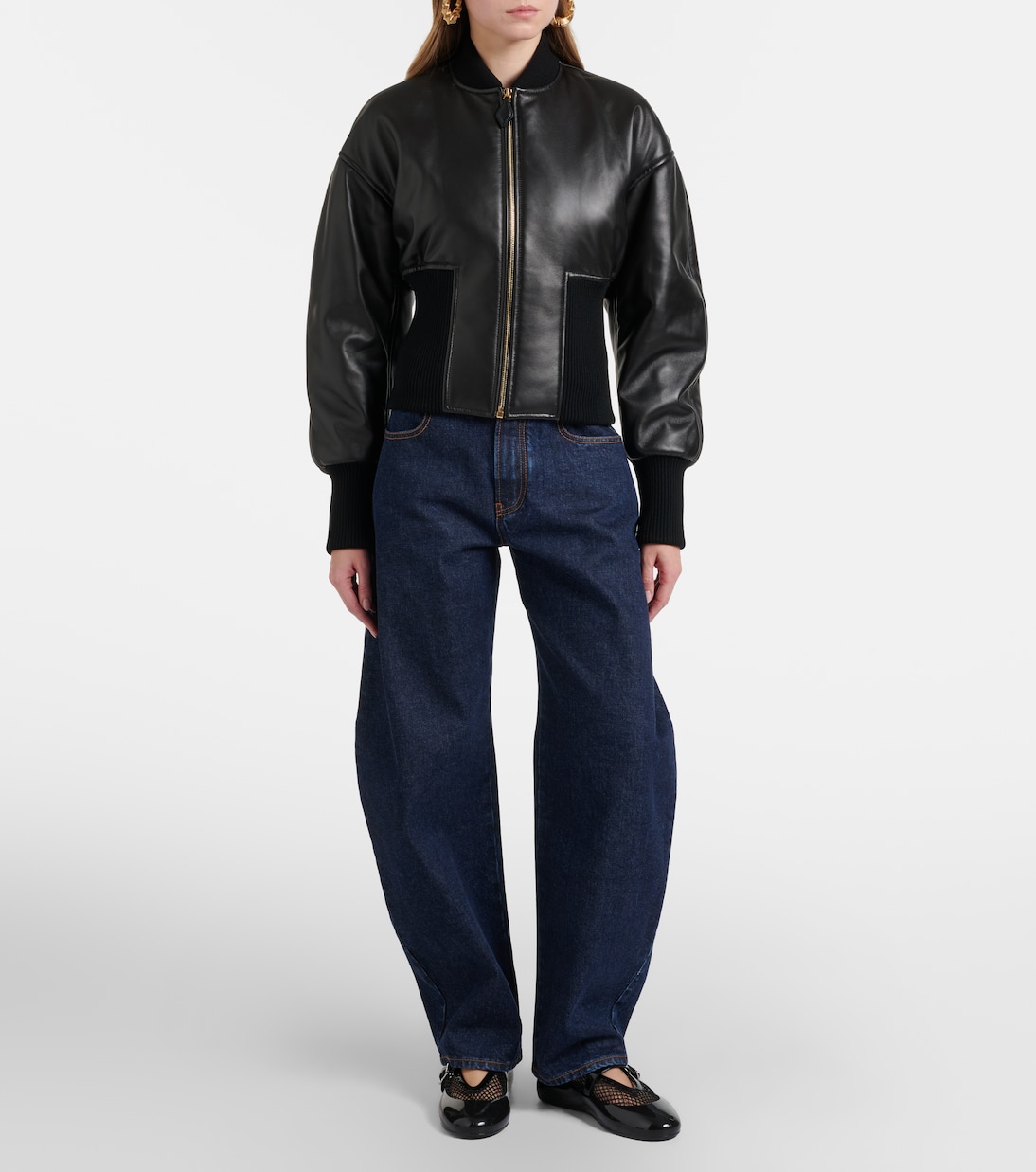 Leather-trimmed fishnet ballet flats | Alaïa