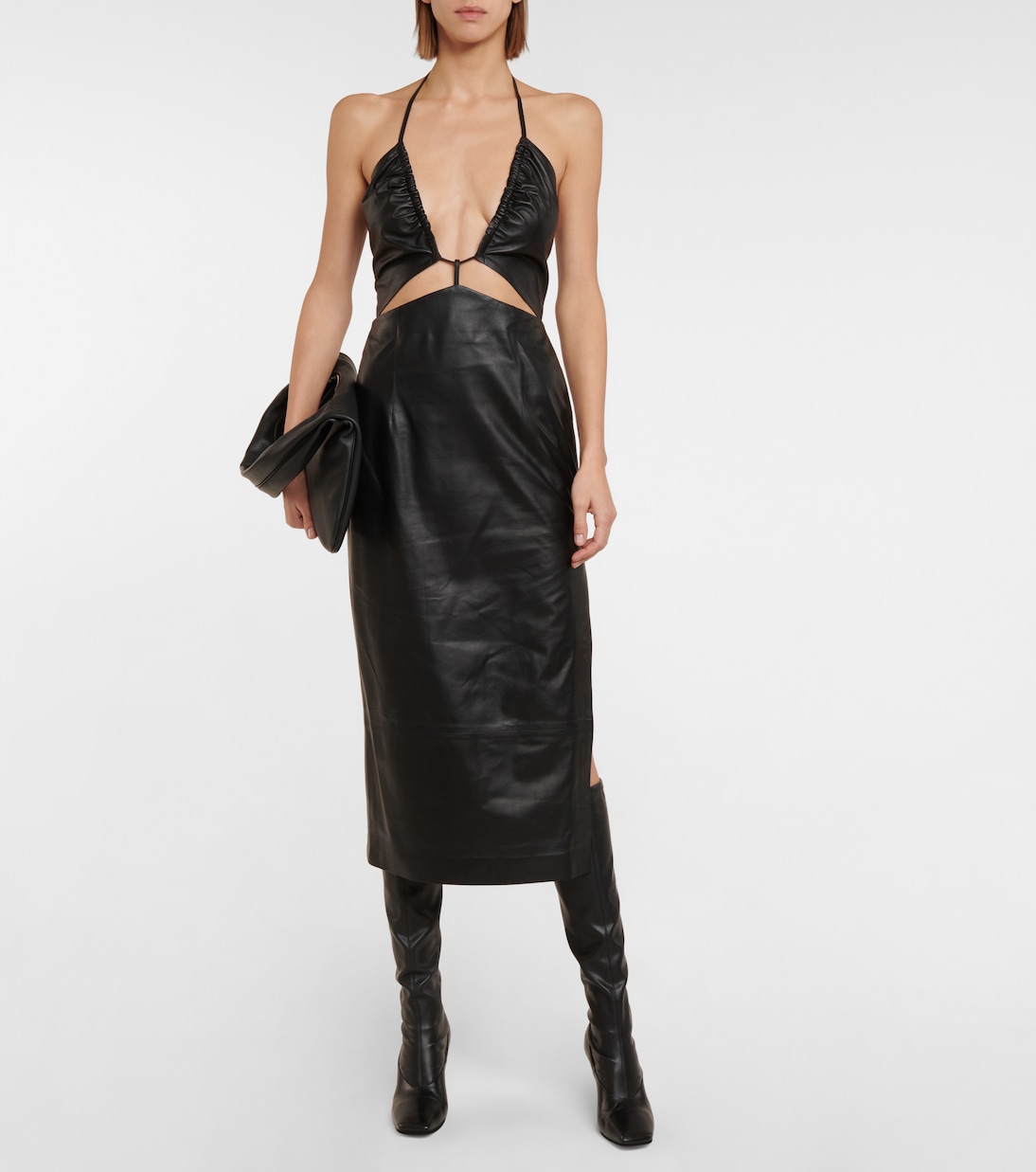 V-neck leather midi dress | Zeynep Arçay