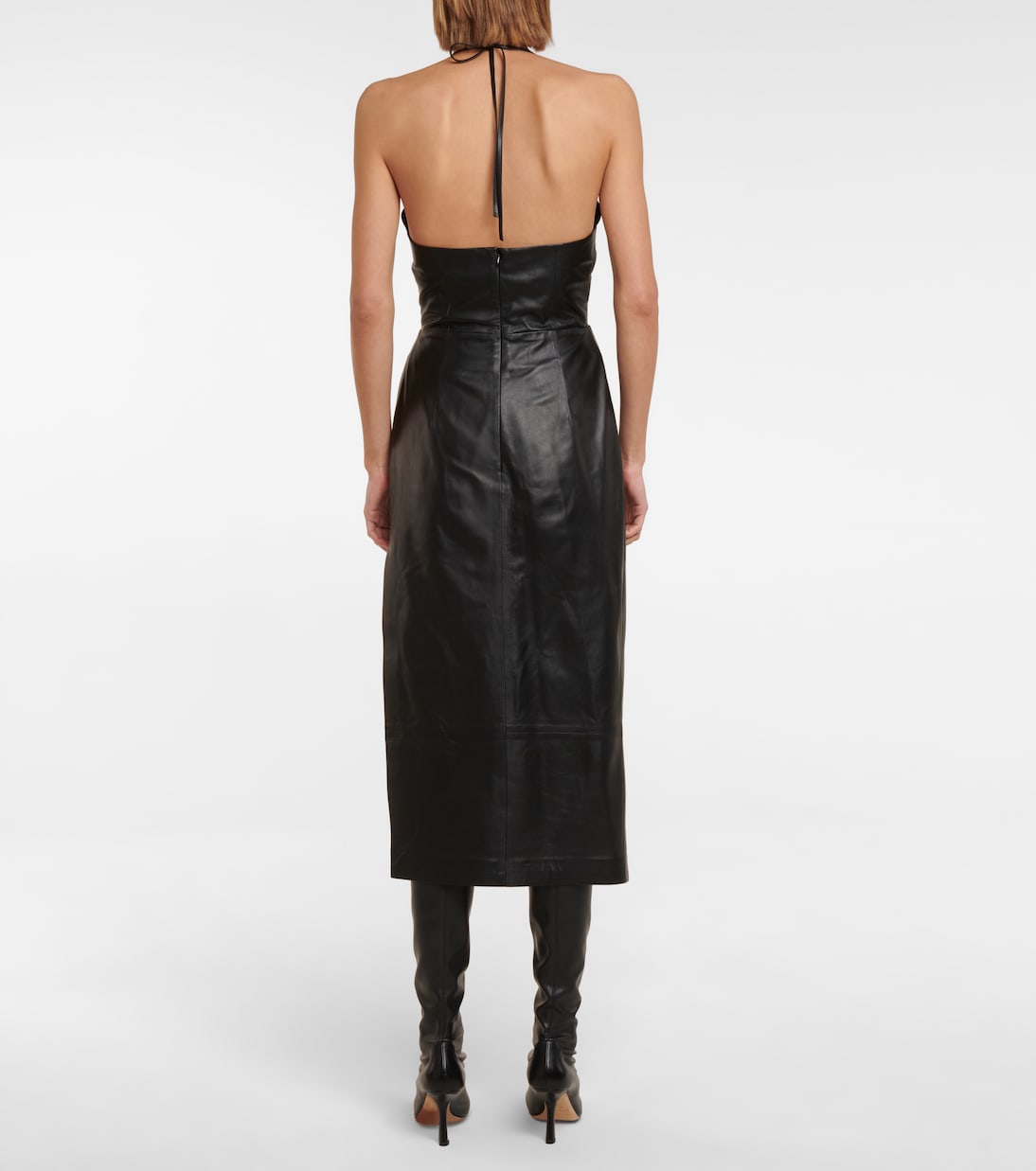 V-neck leather midi dress | Zeynep Arçay