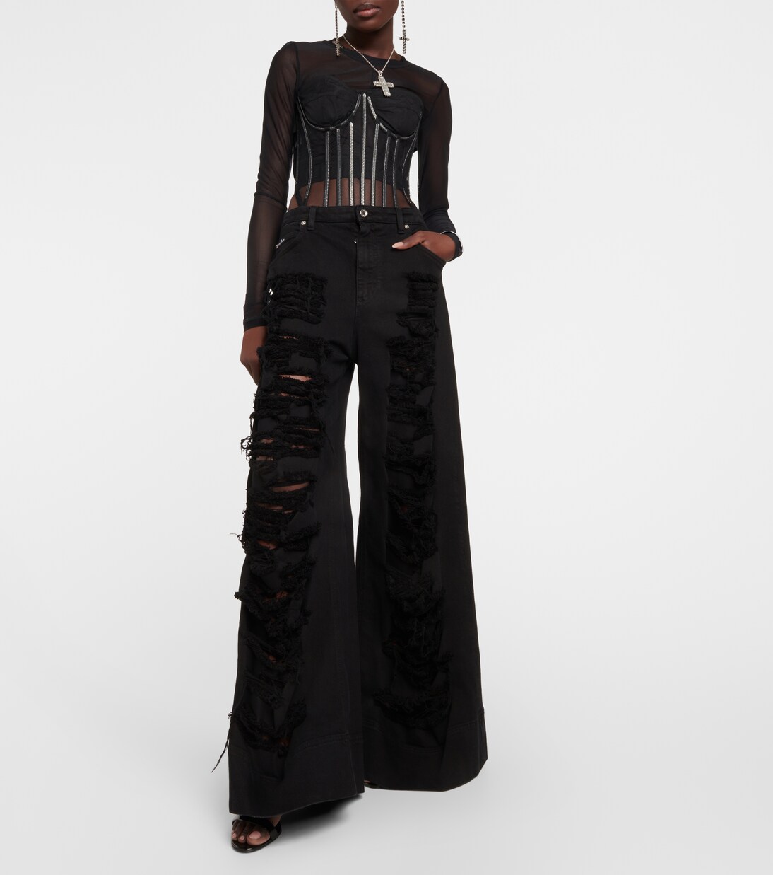 x Kim distressed high-rise flared jeans | Dolce&Gabbana