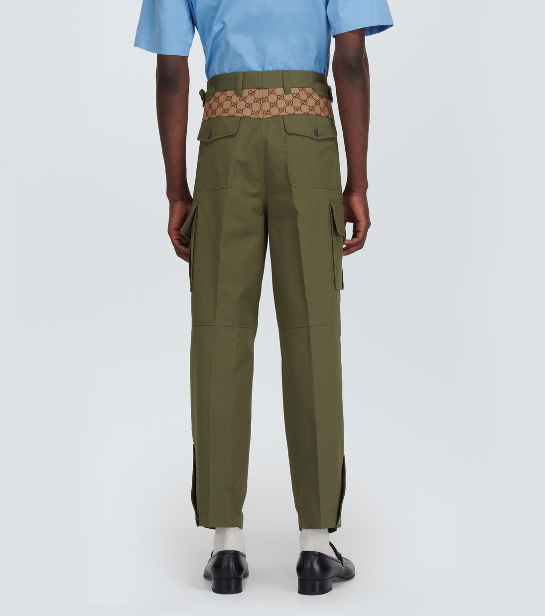 GG canvas trimmed cotton cargo pants in green Gucci Mytheresa