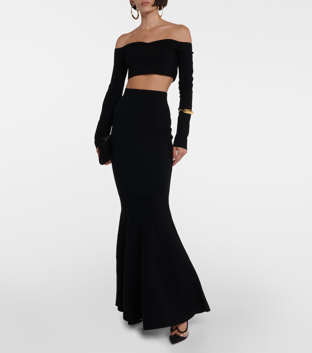 Jupe longue à taille haute en laine mélangée | Nina Ricci