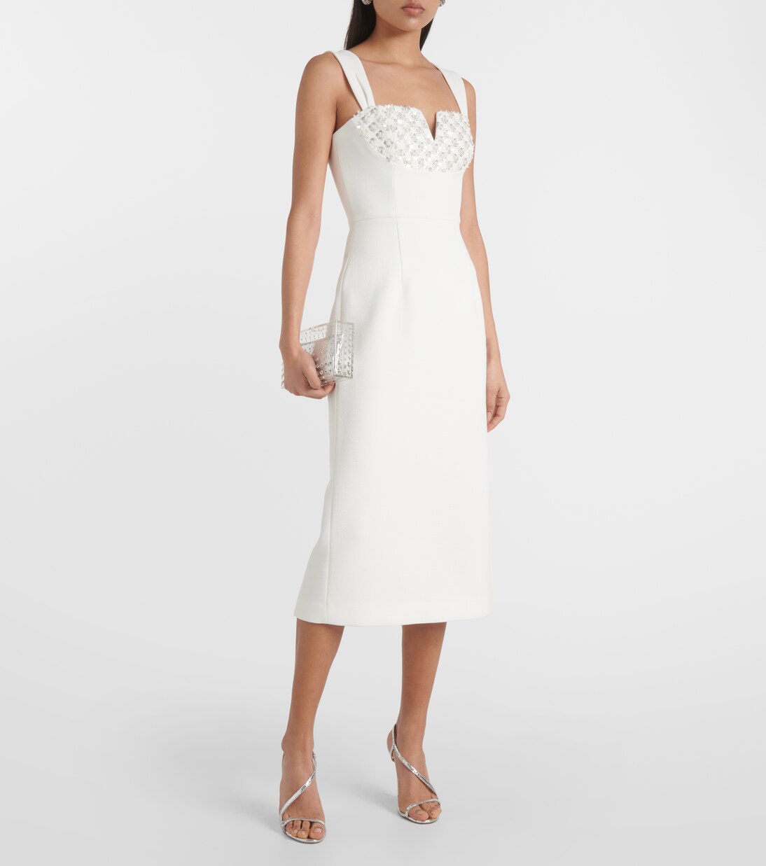 Crystal-embellished midi dress in white - Rebecca Vallance