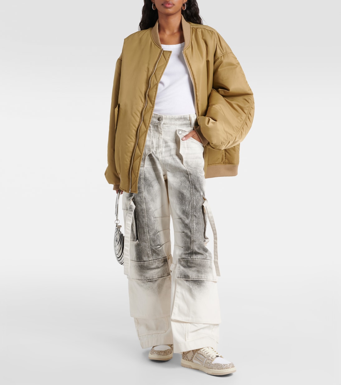 Skel Top glitter leather-trimmed sneakers | Amiri