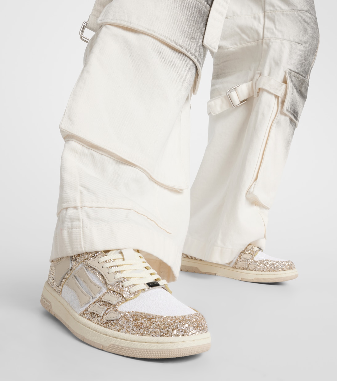 Skel Top glitter leather-trimmed sneakers | Amiri