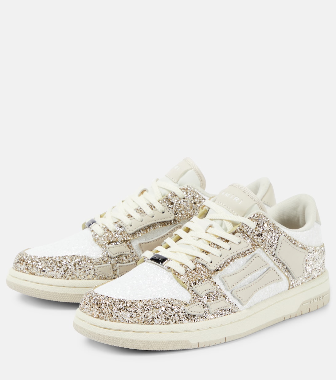 Skel Top glitter leather-trimmed sneakers | Amiri
