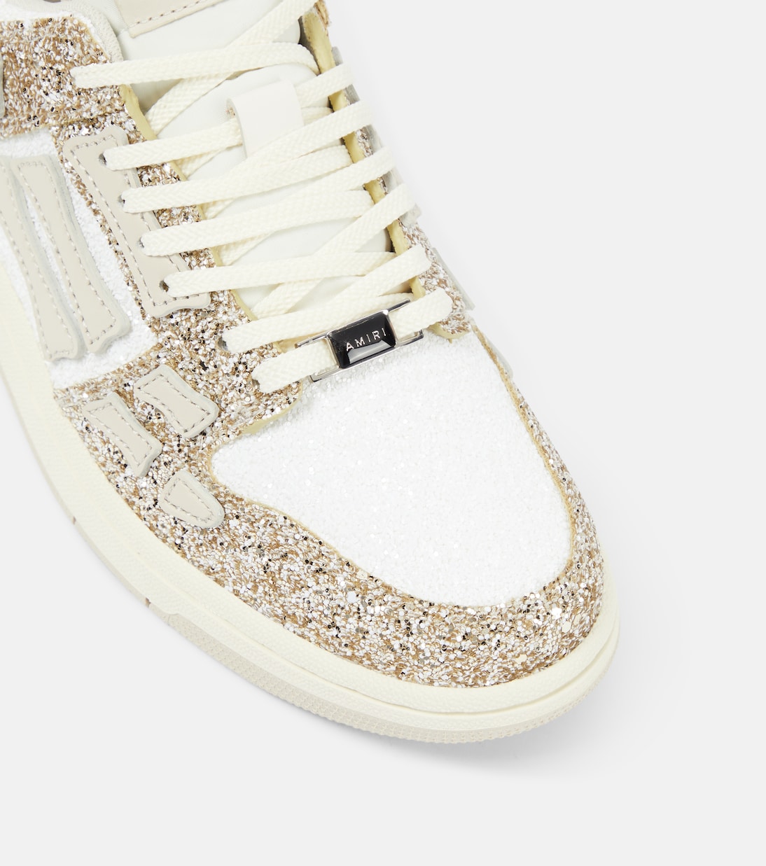Skel Top glitter leather-trimmed sneakers | Amiri