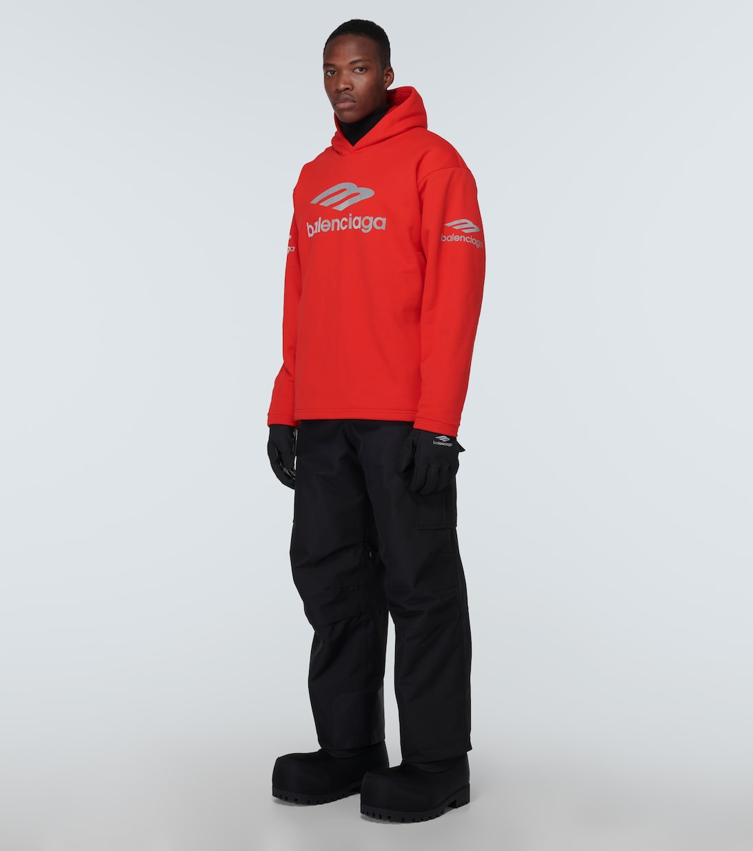 Hoodie 3B Sports Icon aus Baumwoll Fleece in Rot Balenciaga Mytheresa