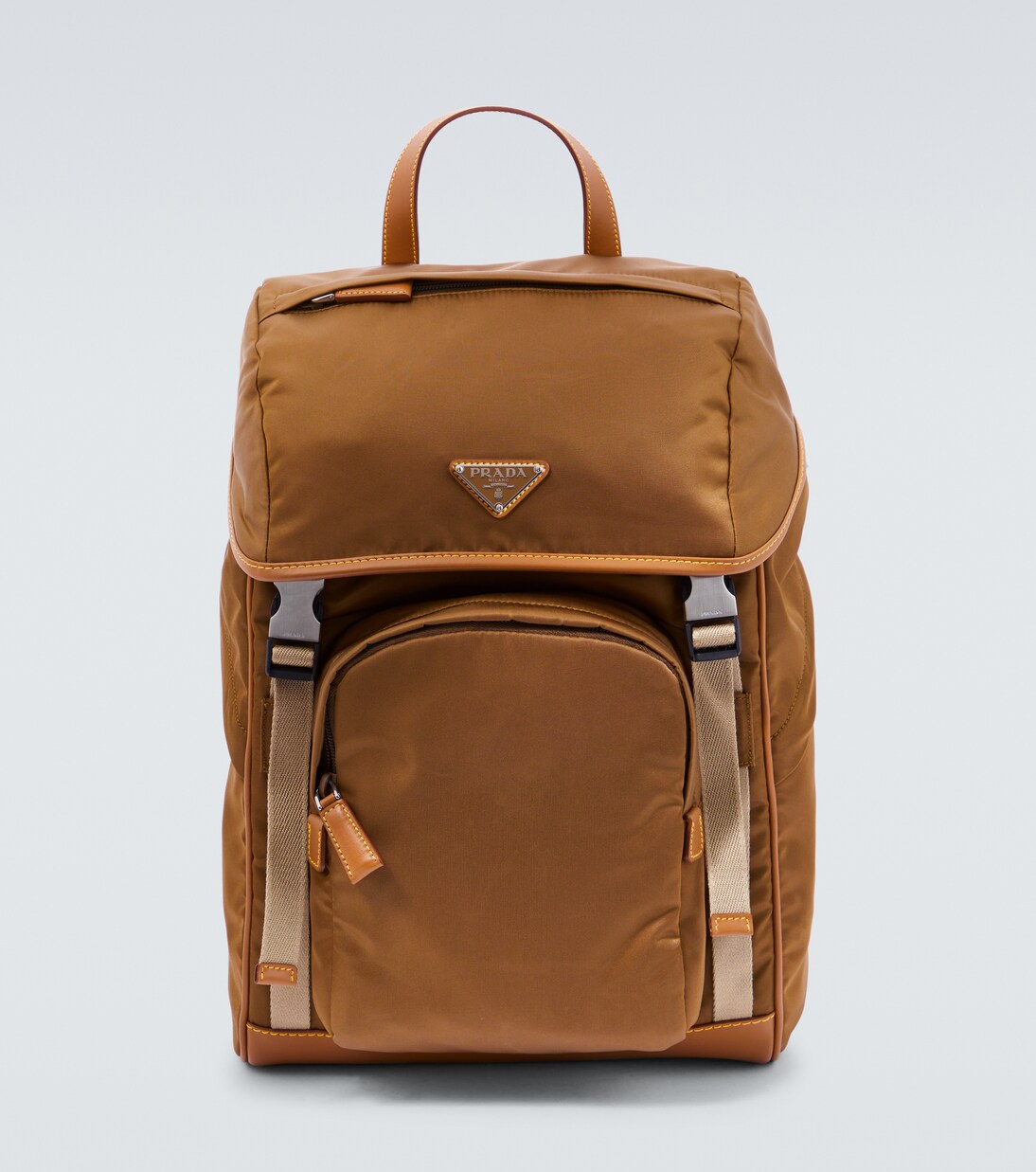 Re-Nylon leather-trimmed backpack in brown - Prada | Mytheresa