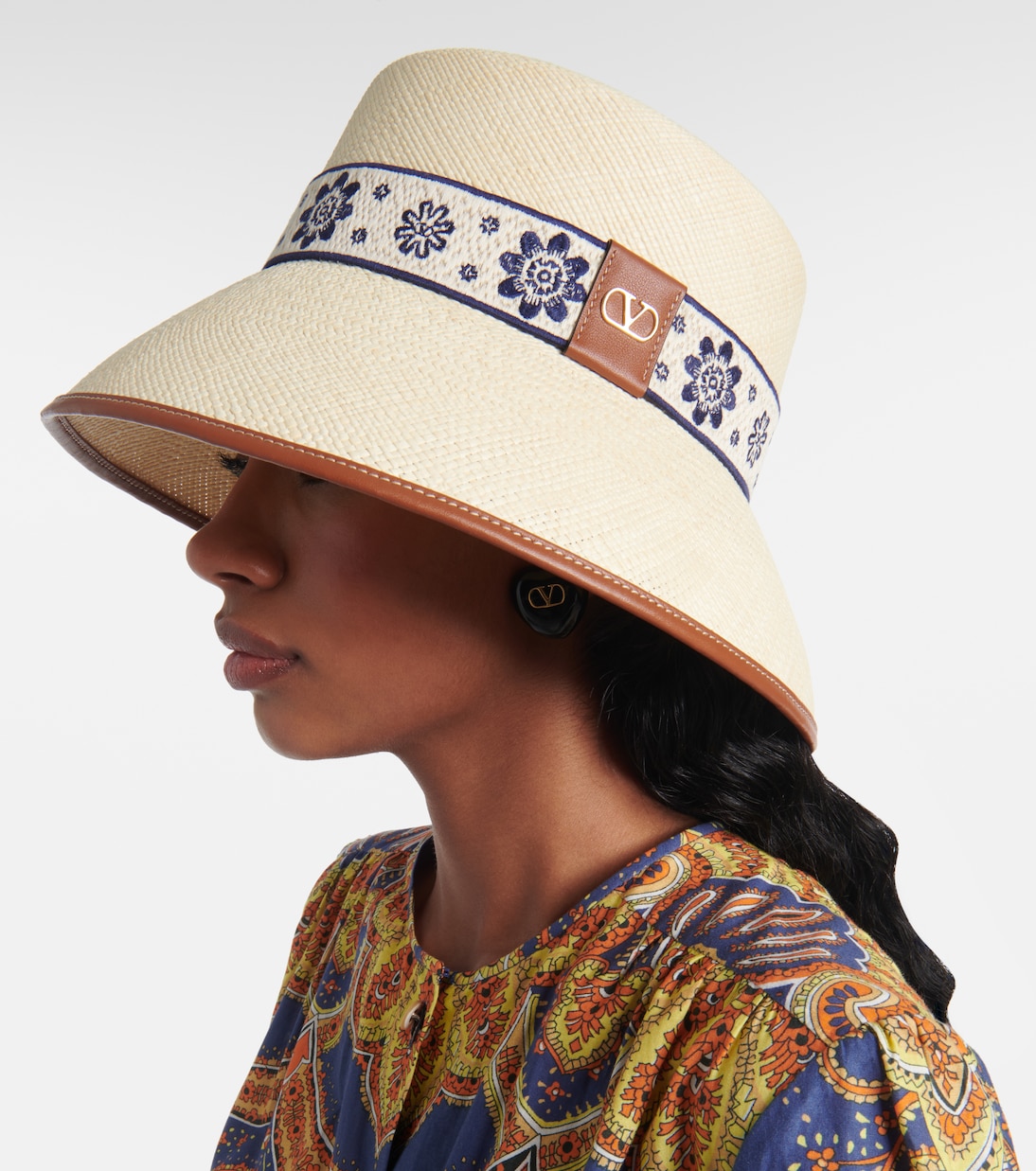 Antibes embroidered straw bucket hat | Valentino