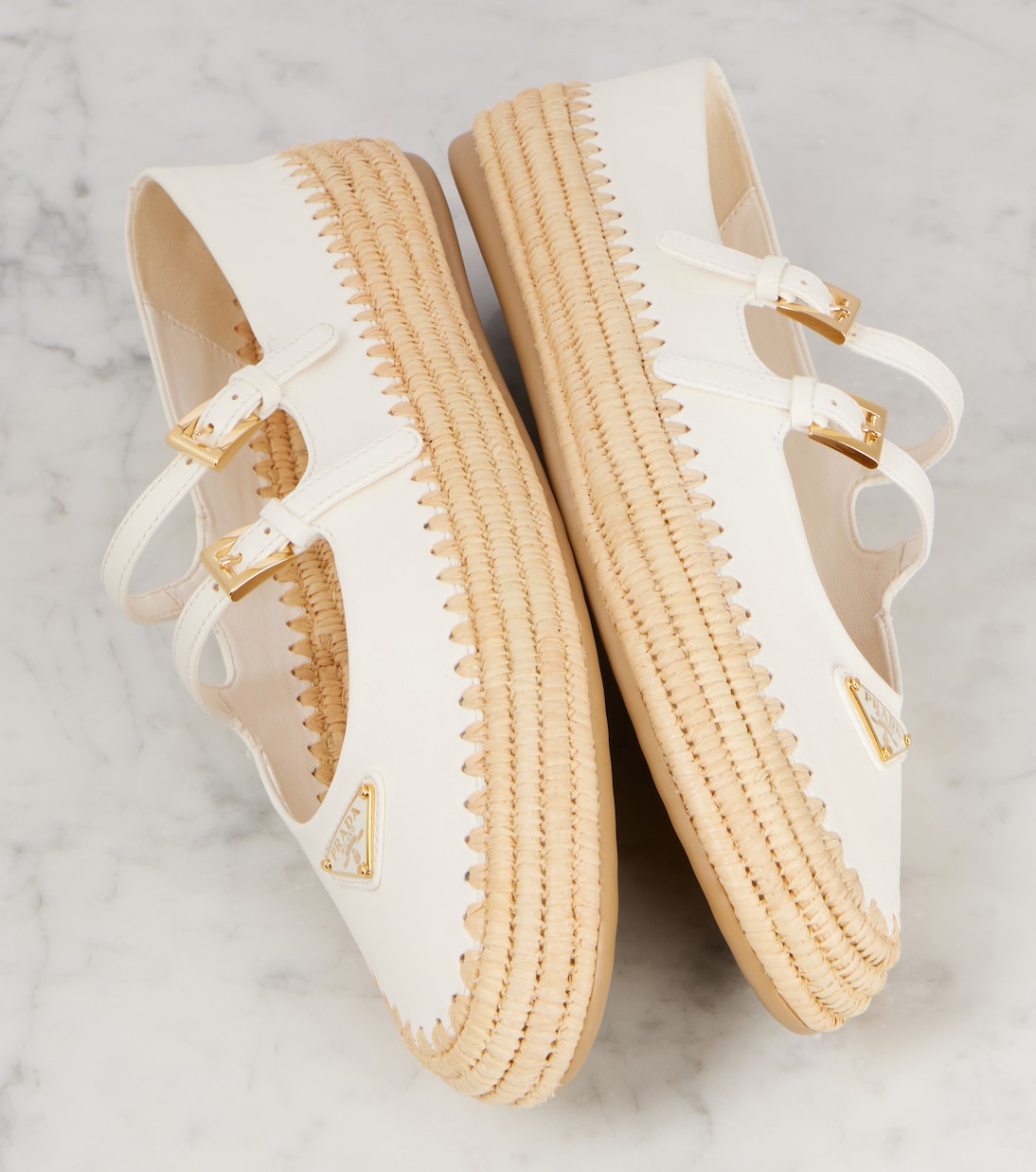 Ballerine Mary Jane in pelle e rafia | Prada
