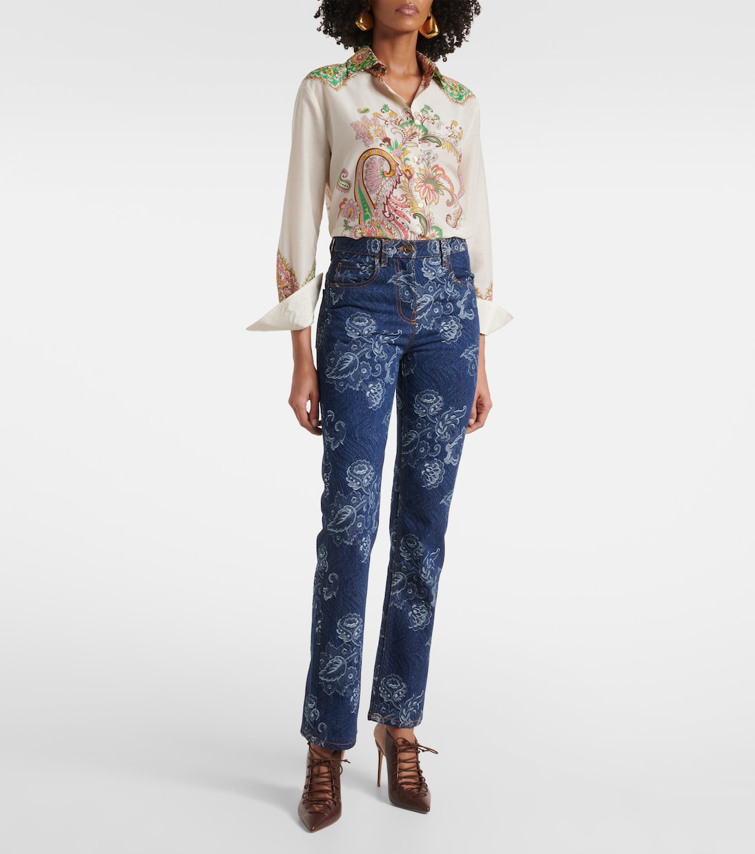 플로럴 자카드 슬림 진 | Etro
