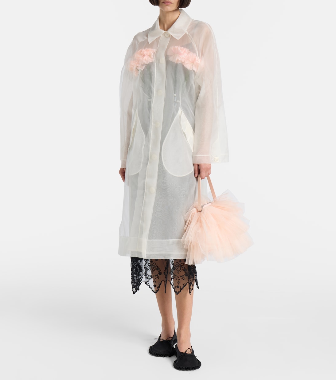 Abrigo Stuffed Carnation de organza de seda | Simone Rocha