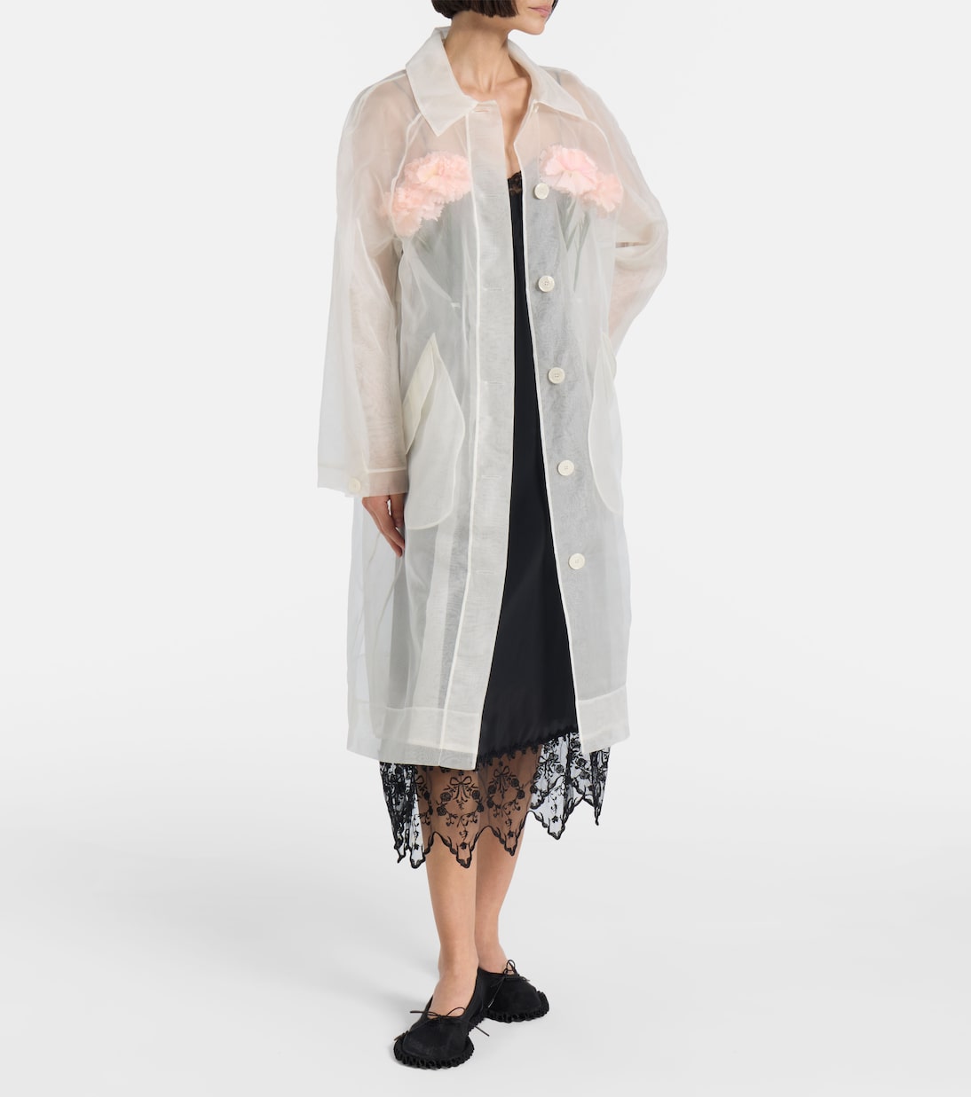 Abrigo Stuffed Carnation de organza de seda | Simone Rocha