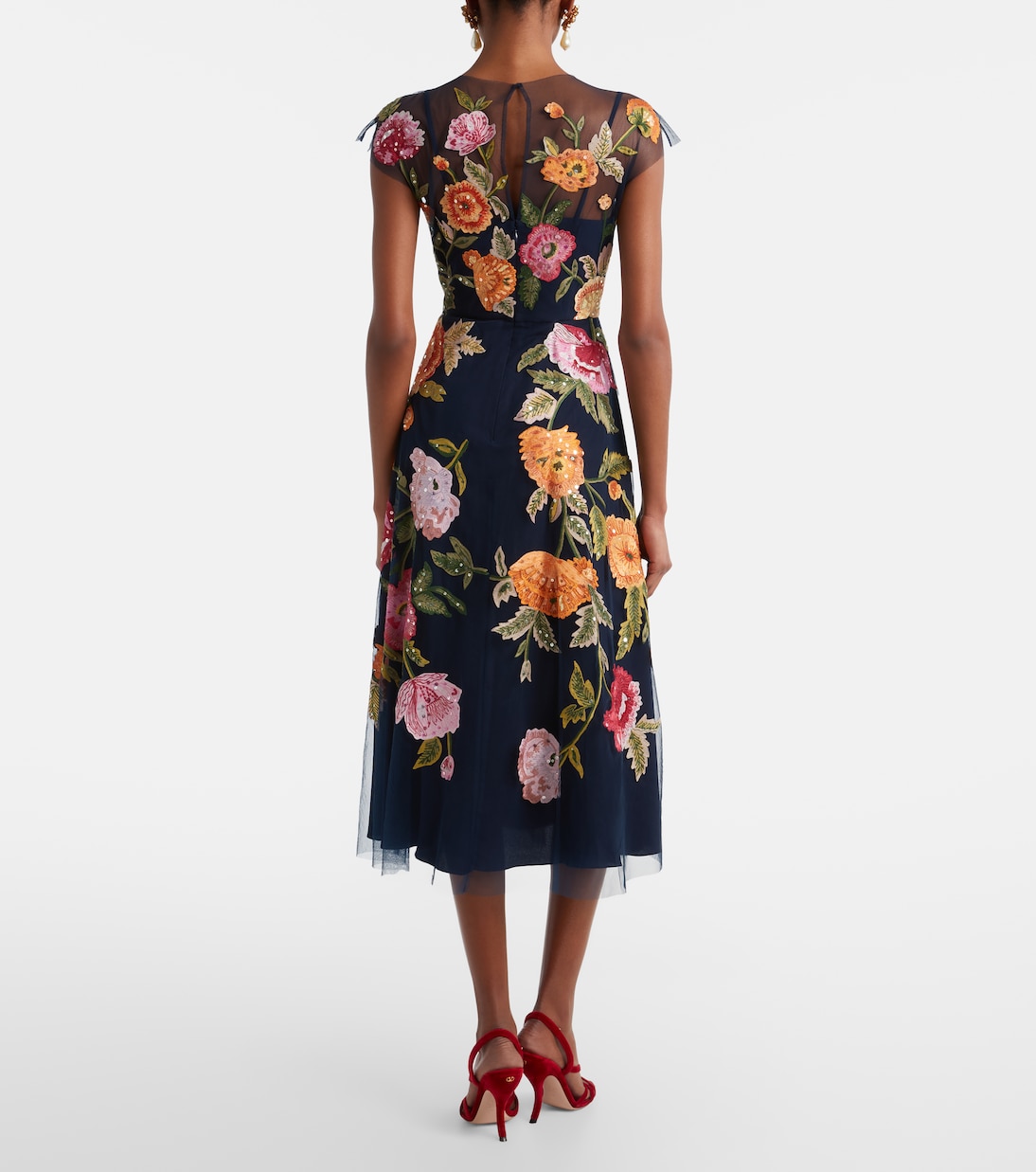 Floral sequined tulle midi dress | Carolina Herrera