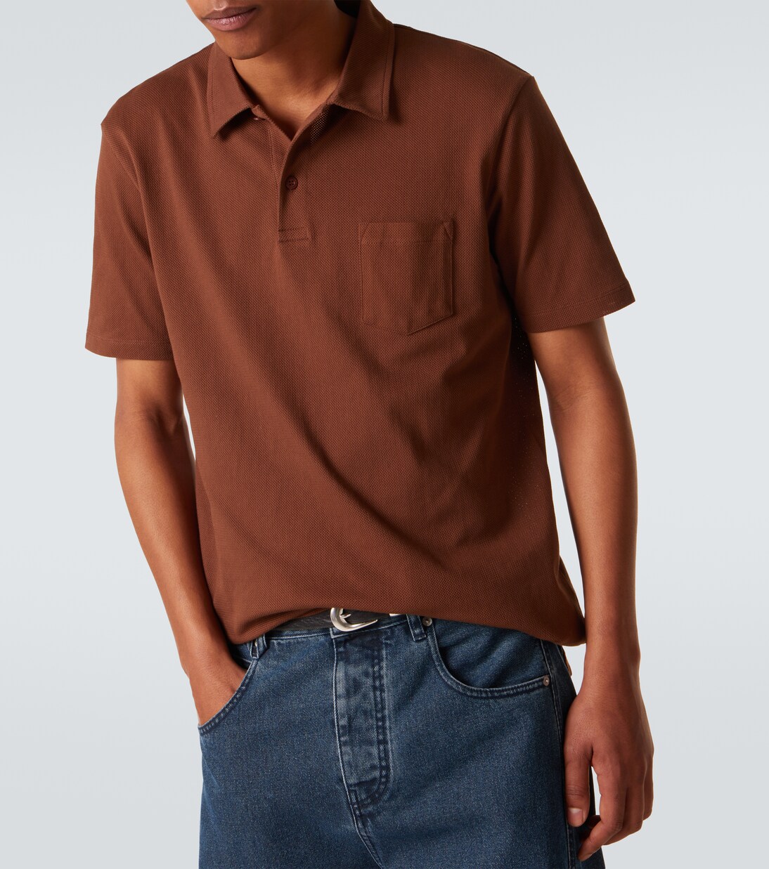 Riviera cotton mesh polo shirt | Sunspel