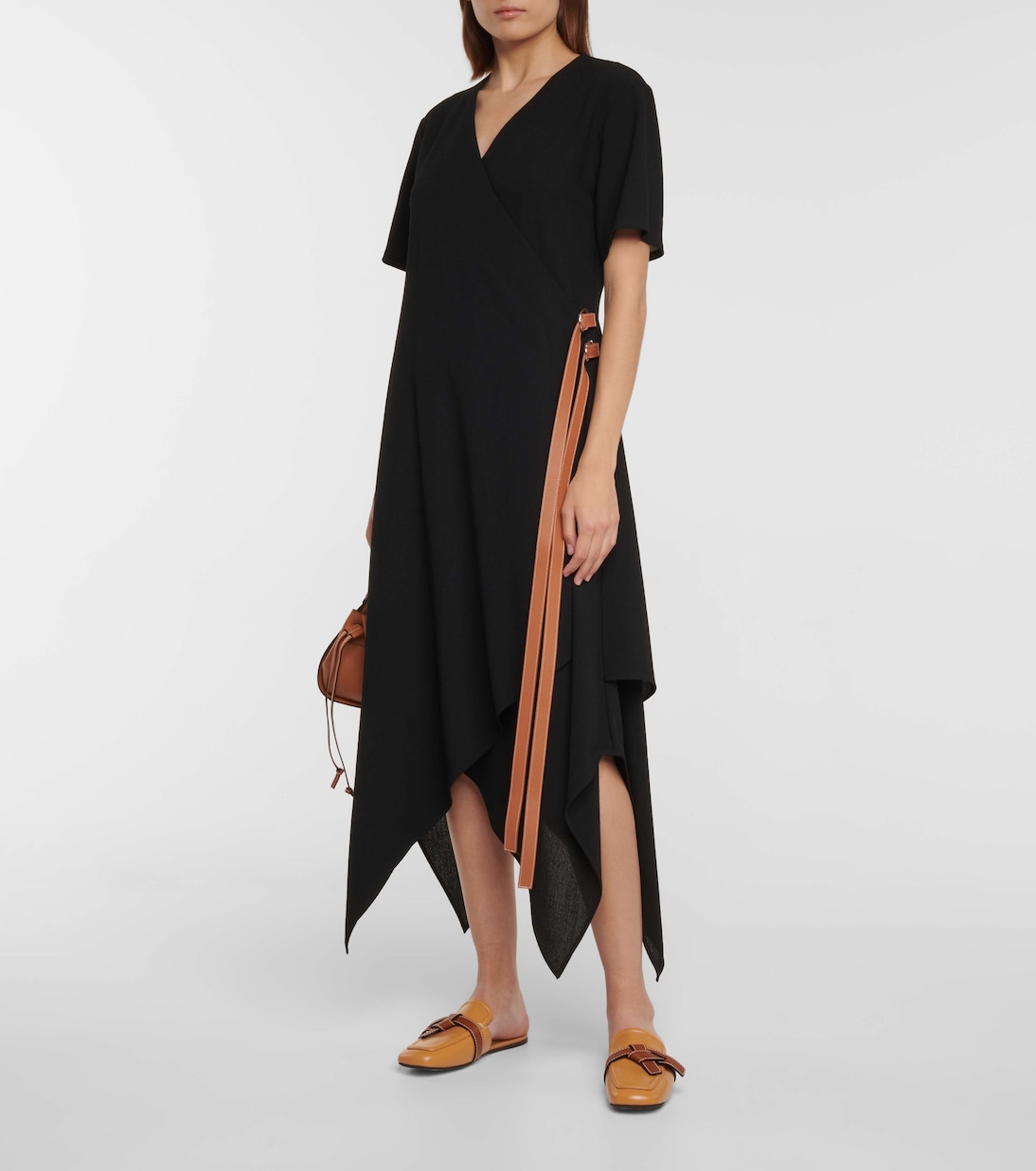 Belted wool crêpe midi dress | Loewe