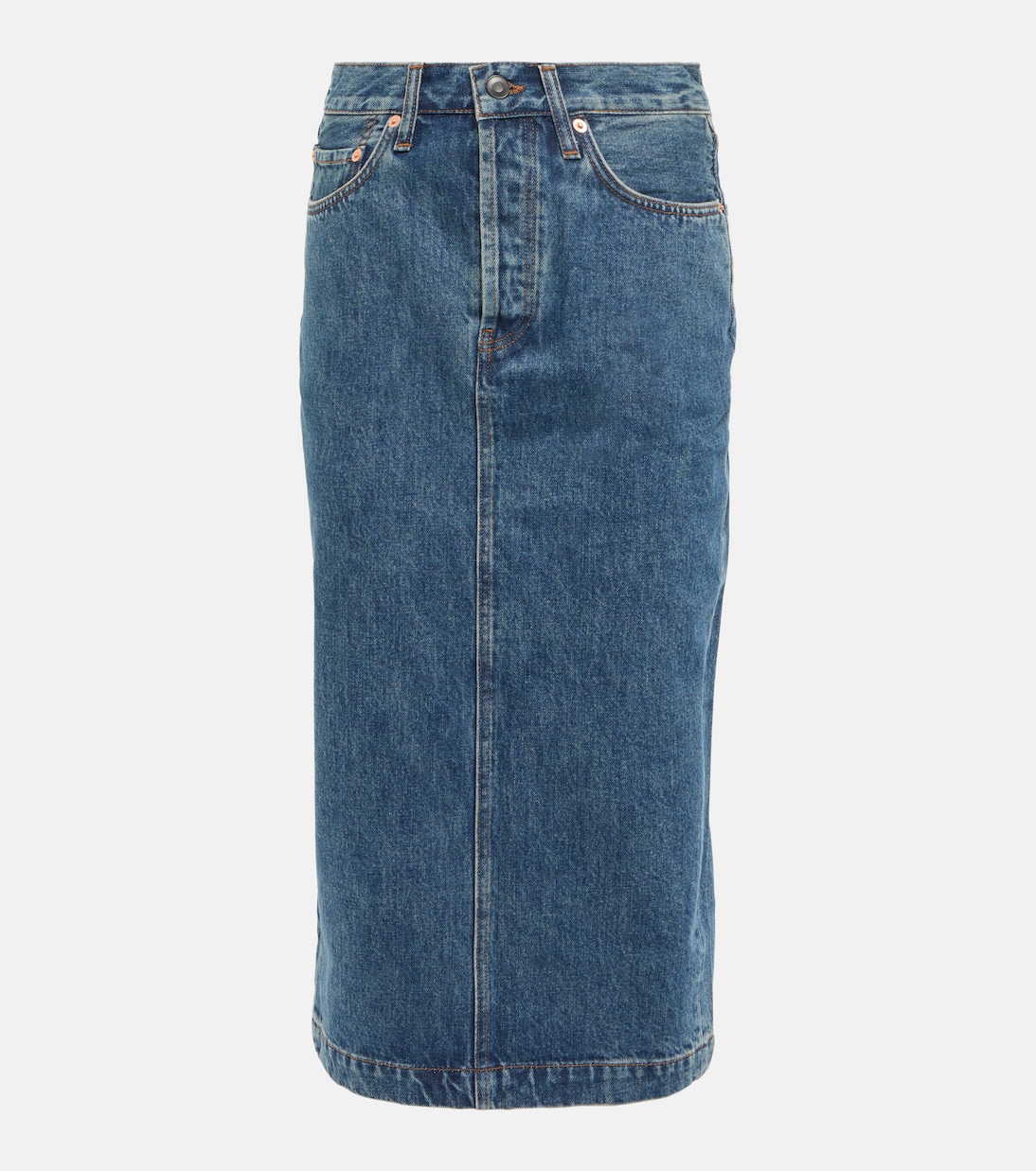 Falda midi en denim de tiro alto | Wardrobe.NYC