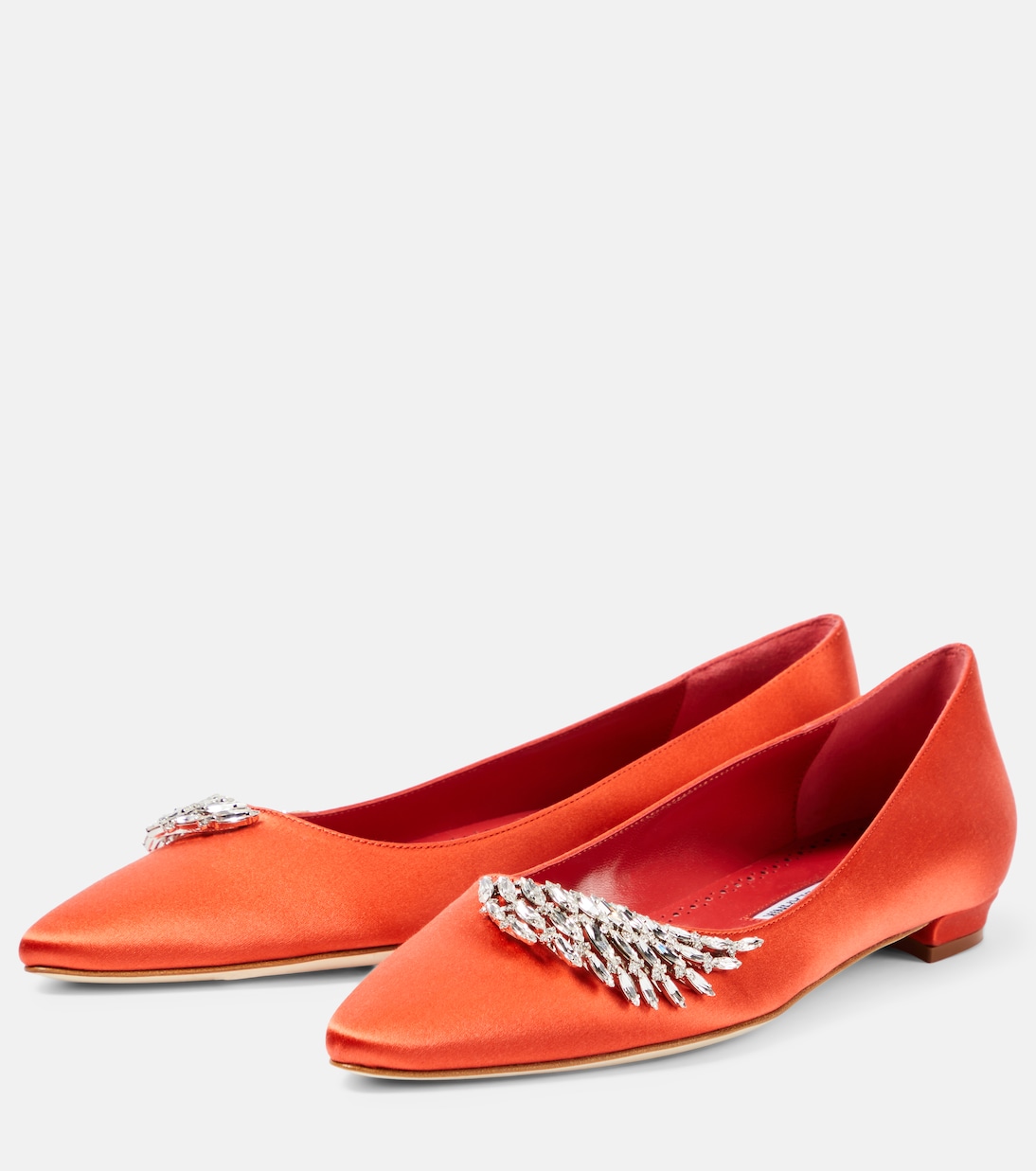 Pluma embellished satin ballet flats | Manolo Blahnik