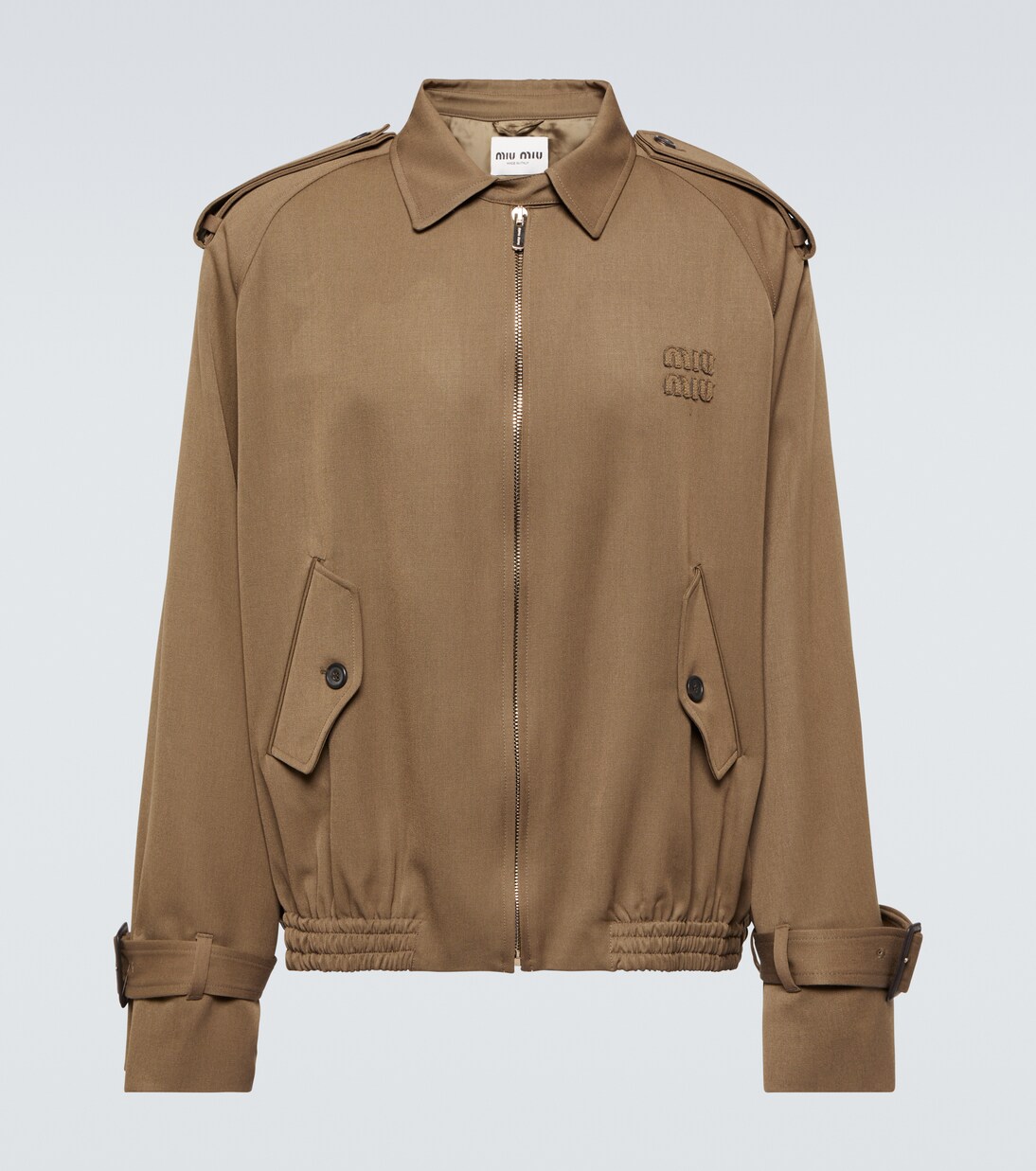 Logo wool gabardine blouson jacket | Miu Miu