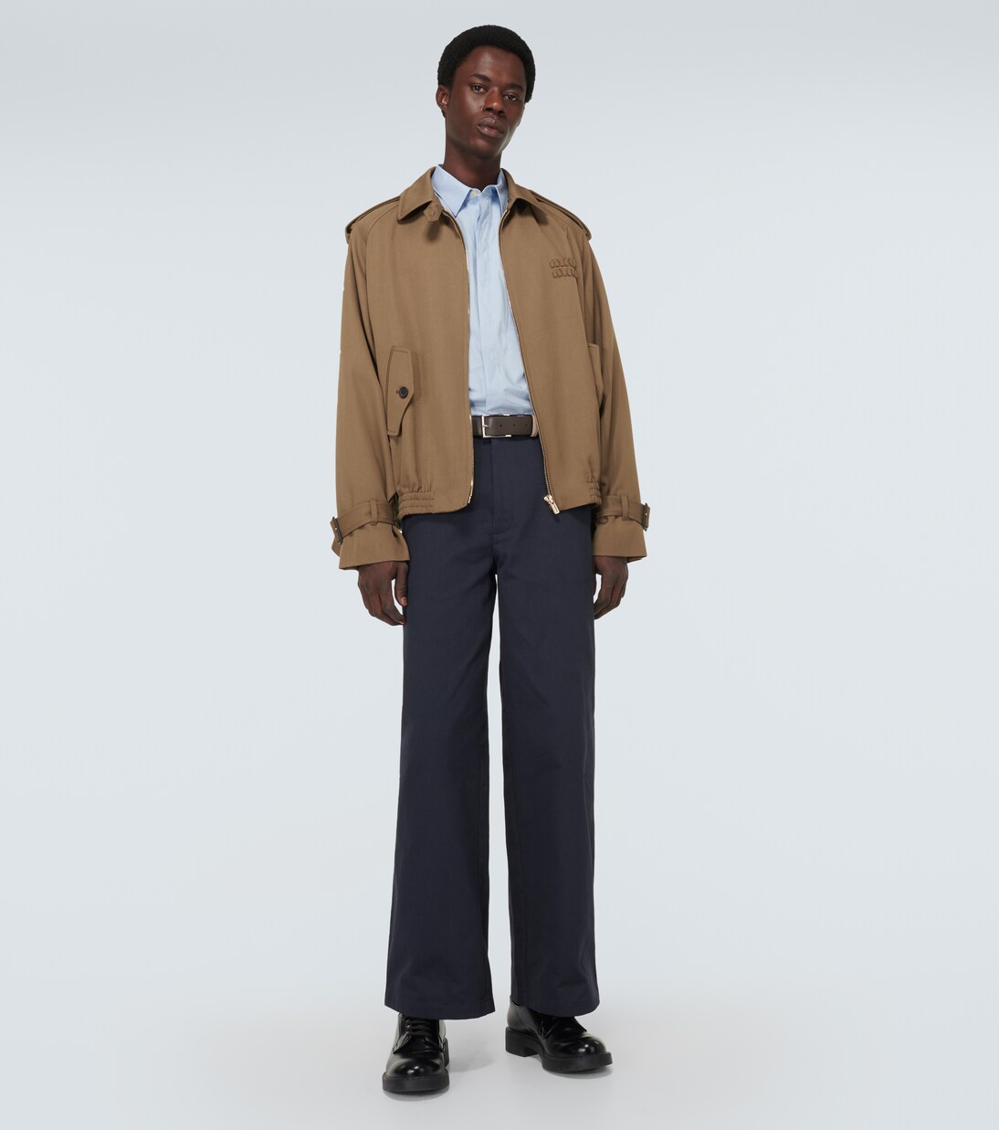 Logo wool gabardine blouson jacket | Miu Miu