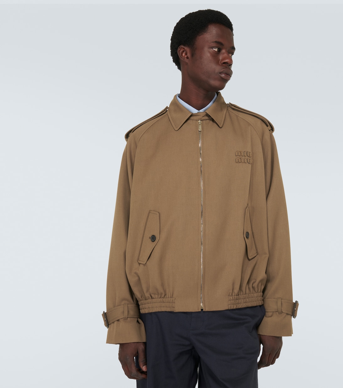 Logo wool gabardine blouson jacket | Miu Miu