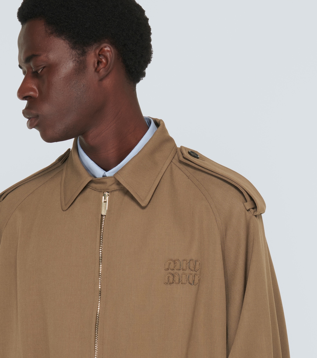 Logo wool gabardine blouson jacket | Miu Miu