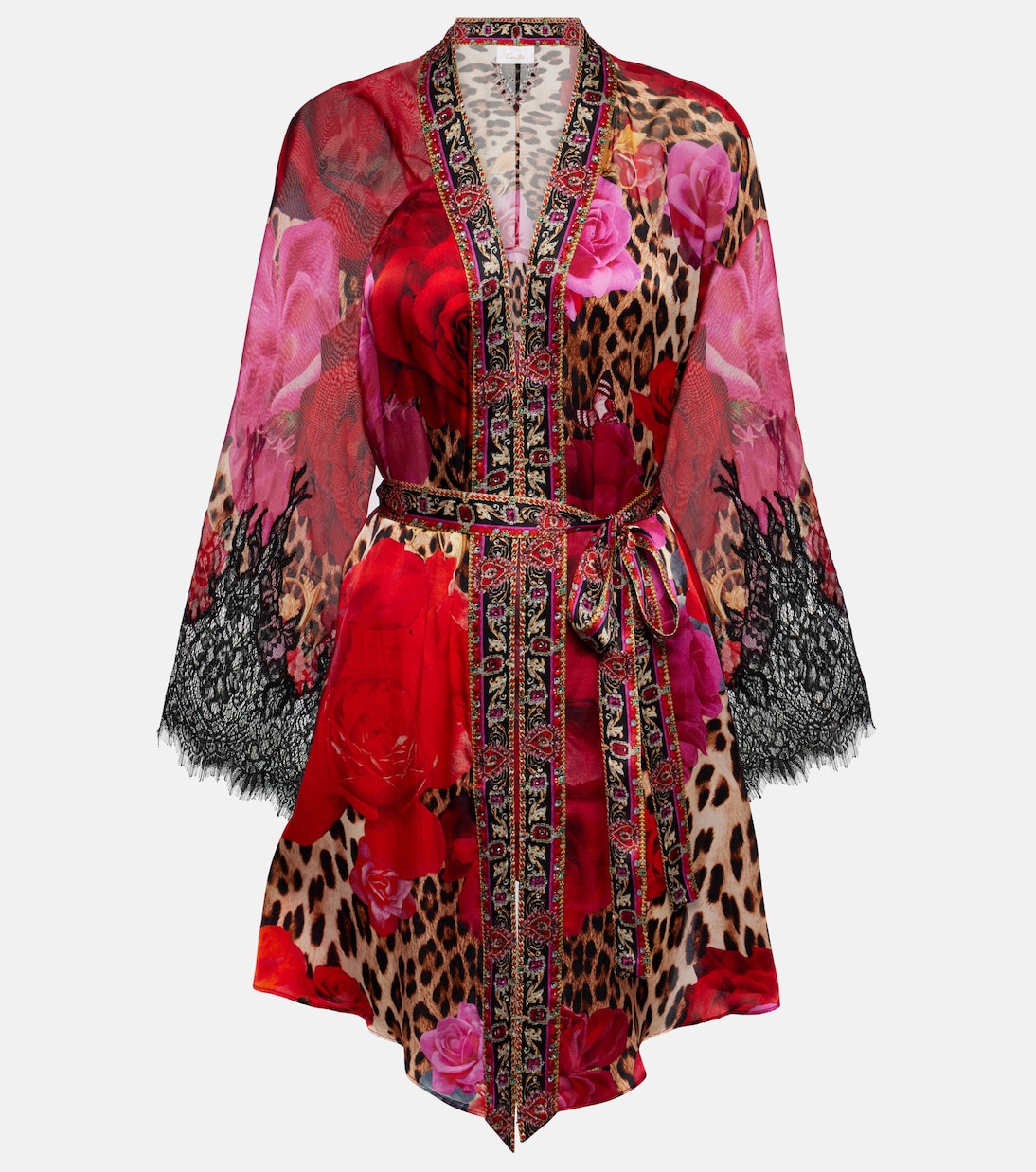 Printed lace-trimmed silk cardigan | Camilla