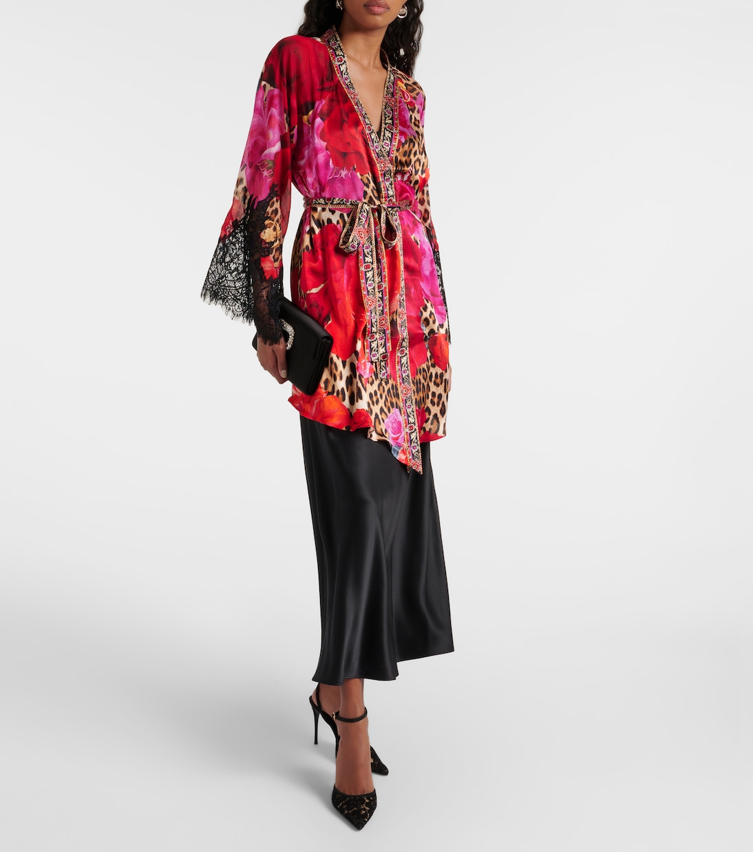 Printed lace-trimmed silk cardigan | Camilla