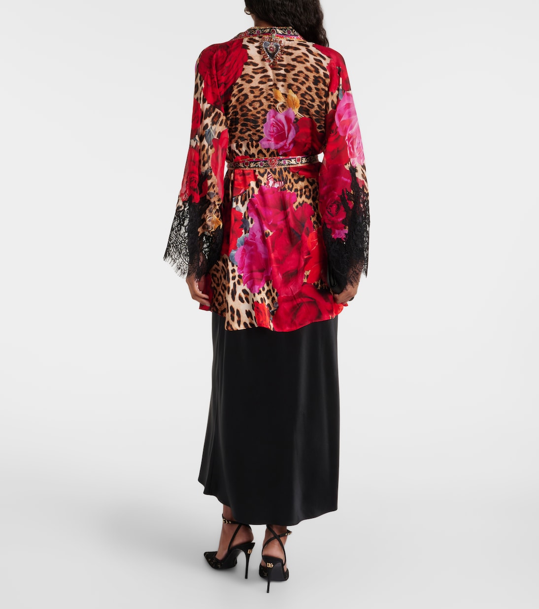 Printed lace-trimmed silk cardigan | Camilla