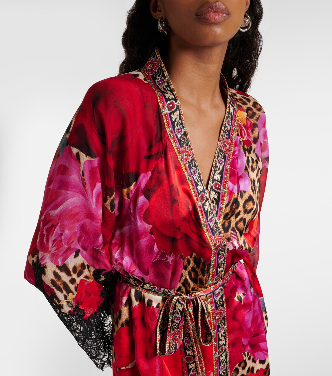 Printed lace-trimmed silk cardigan | Camilla