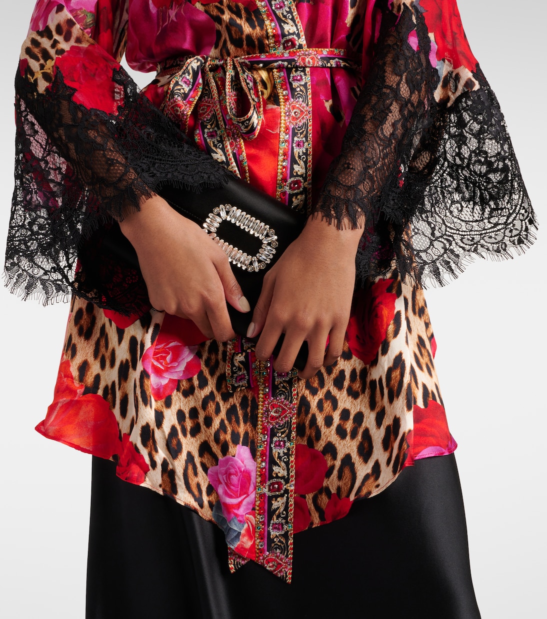 Printed lace-trimmed silk cardigan | Camilla