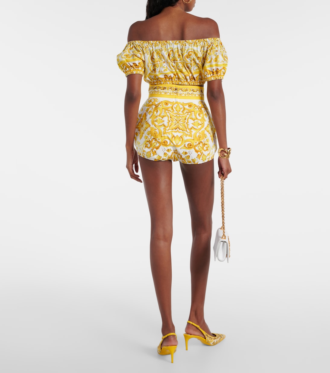 Shorts Majolica in cotone a vita alta | Dolce&Gabbana