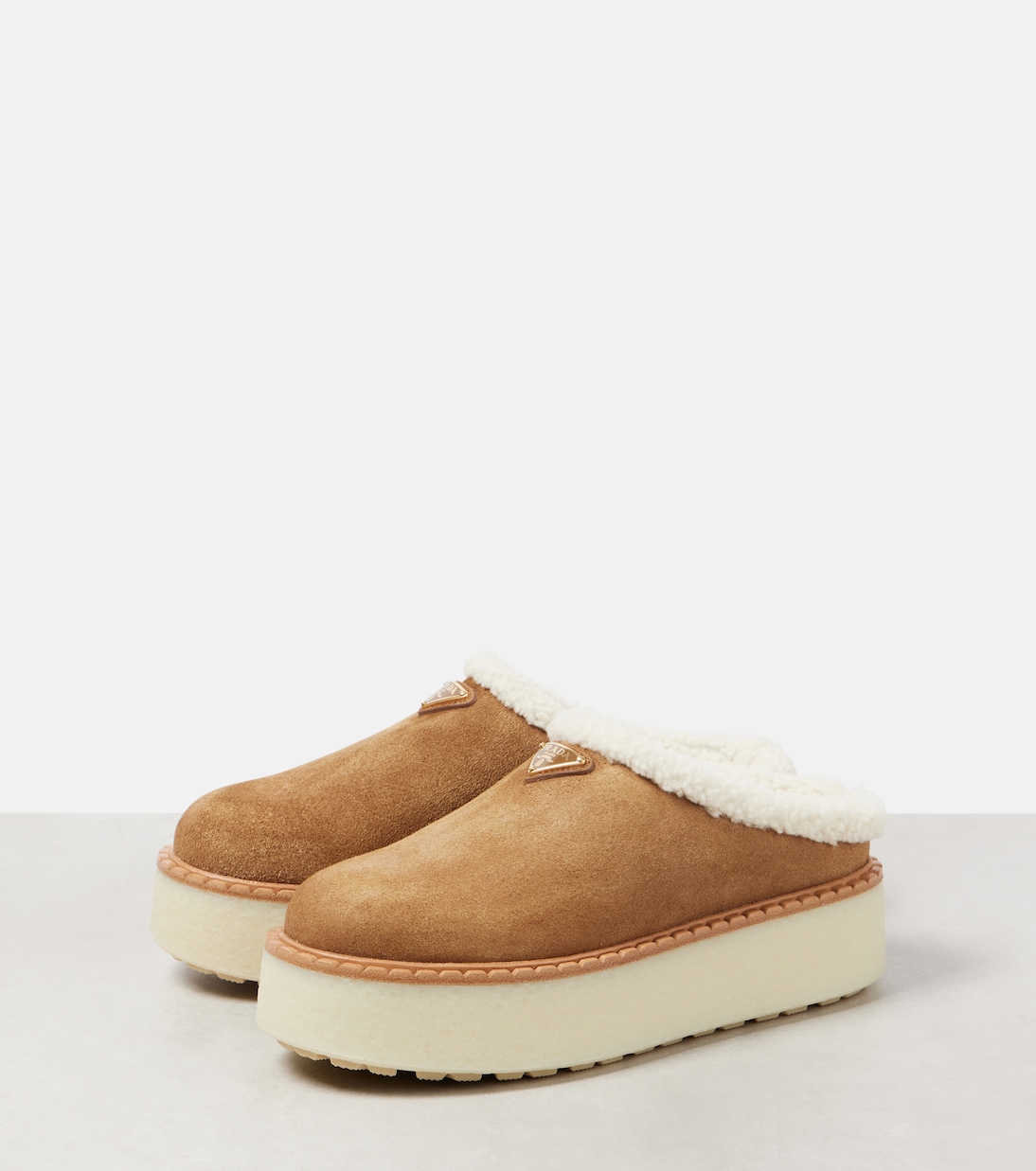 Evolve shearling-lined suede platform mules | Prada