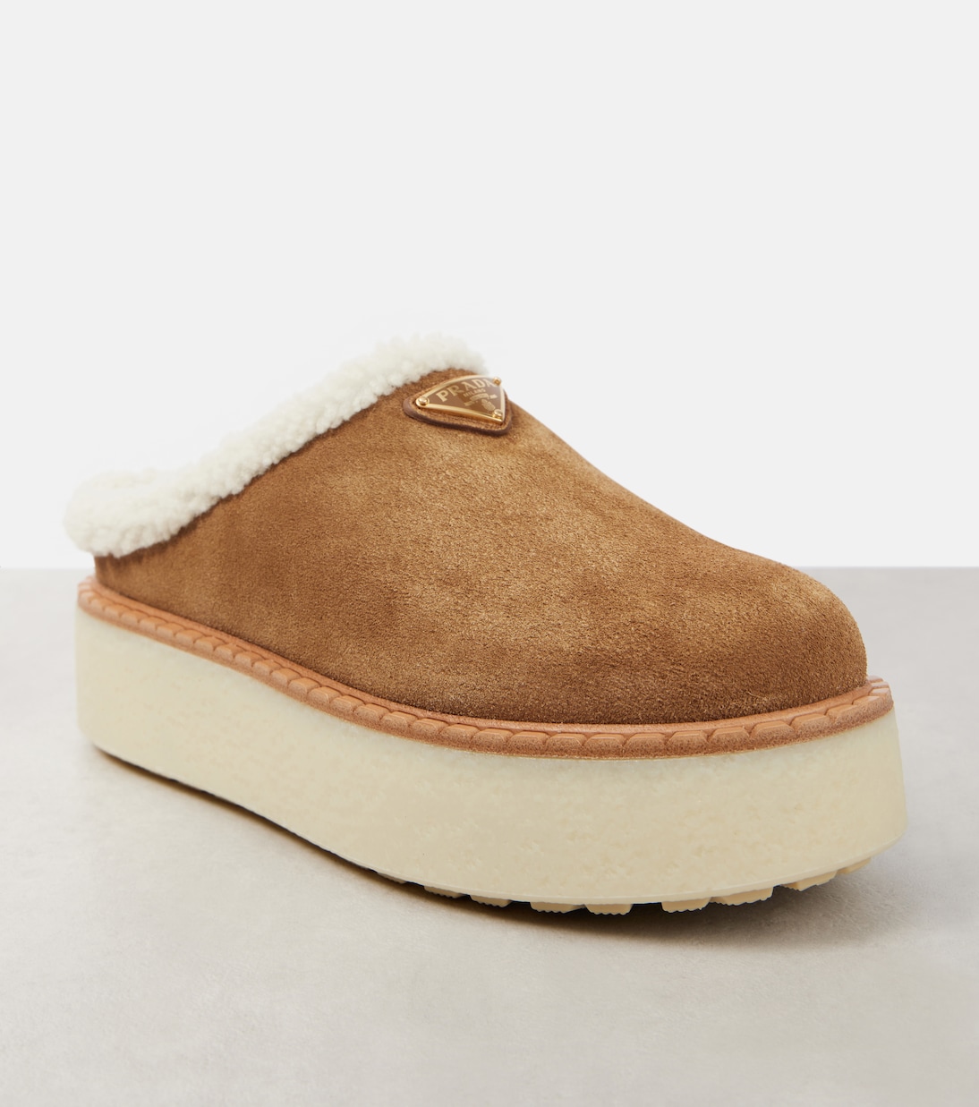 Evolve shearling-lined suede platform mules | Prada