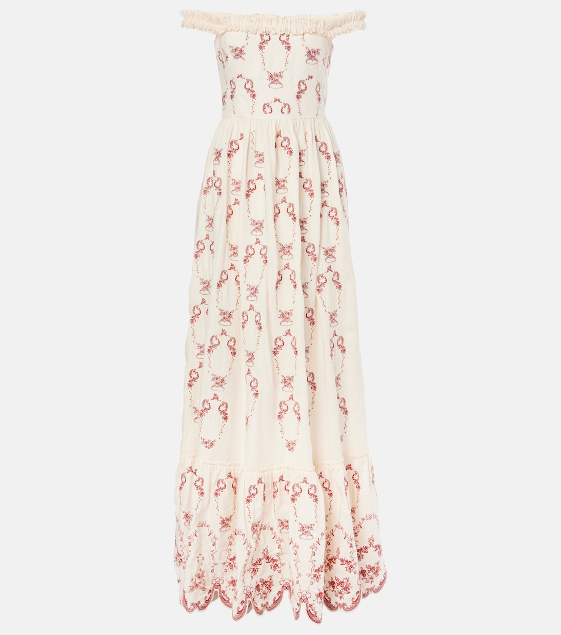 Besticktes Maxikleid Achiote Florero aus Leinen | Agua by Agua Bendita