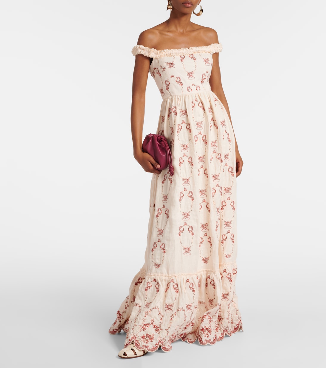 Besticktes Maxikleid Achiote Florero aus Leinen | Agua by Agua Bendita