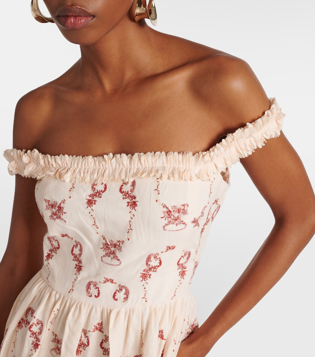 Besticktes Maxikleid Achiote Florero aus Leinen | Agua by Agua Bendita