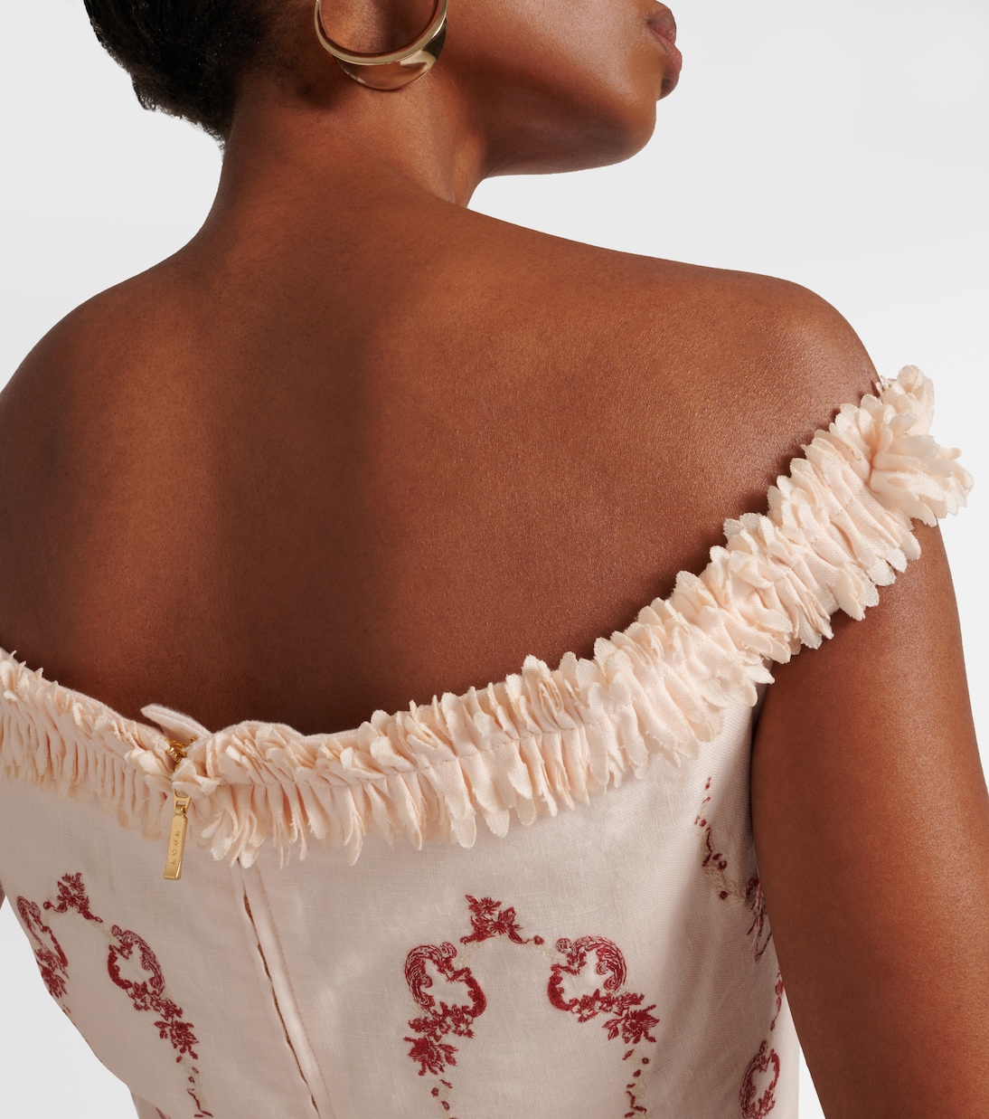 Besticktes Maxikleid Achiote Florero aus Leinen | Agua by Agua Bendita
