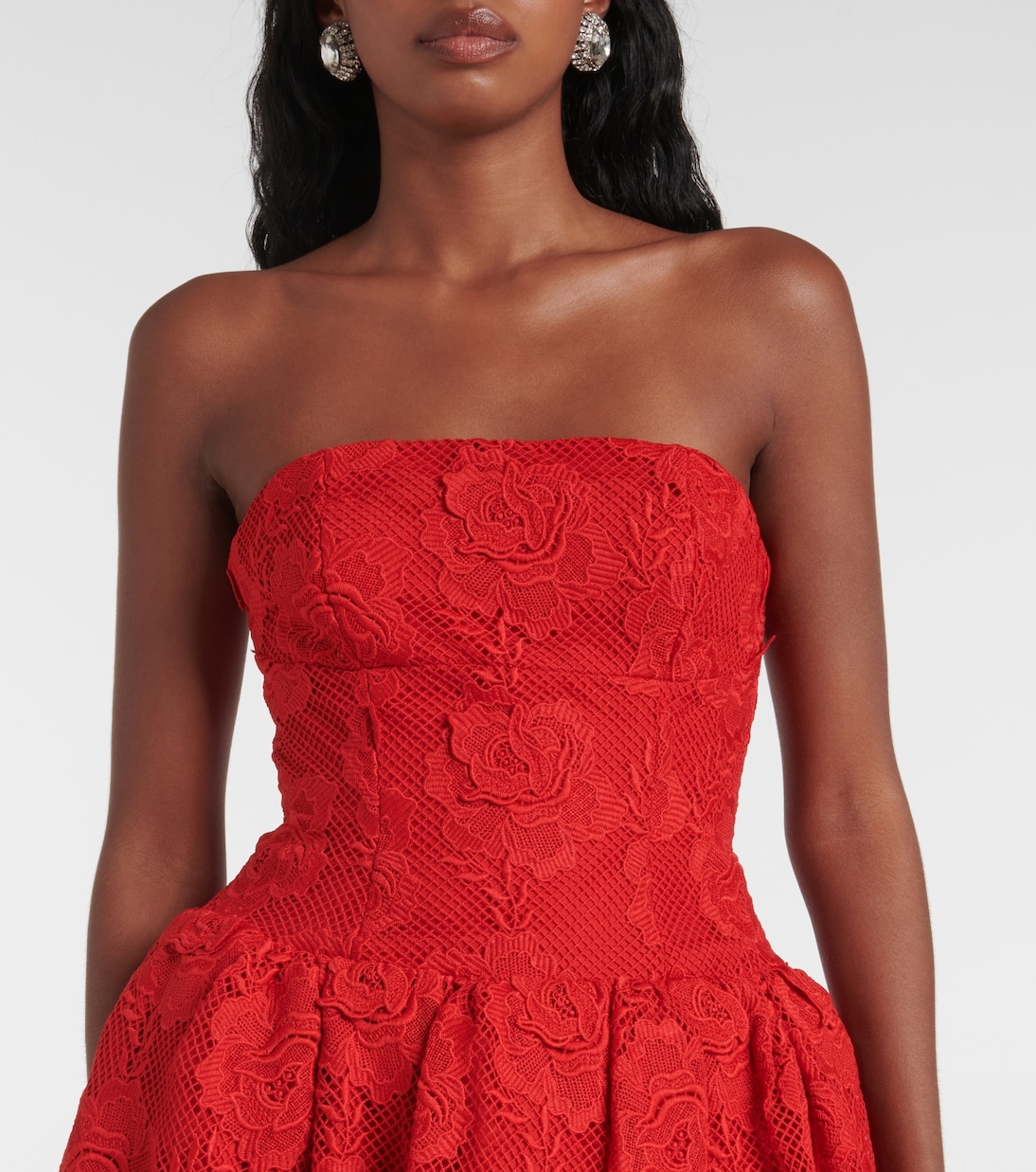Abito bustier midi in pizzo  | Self-Portrait